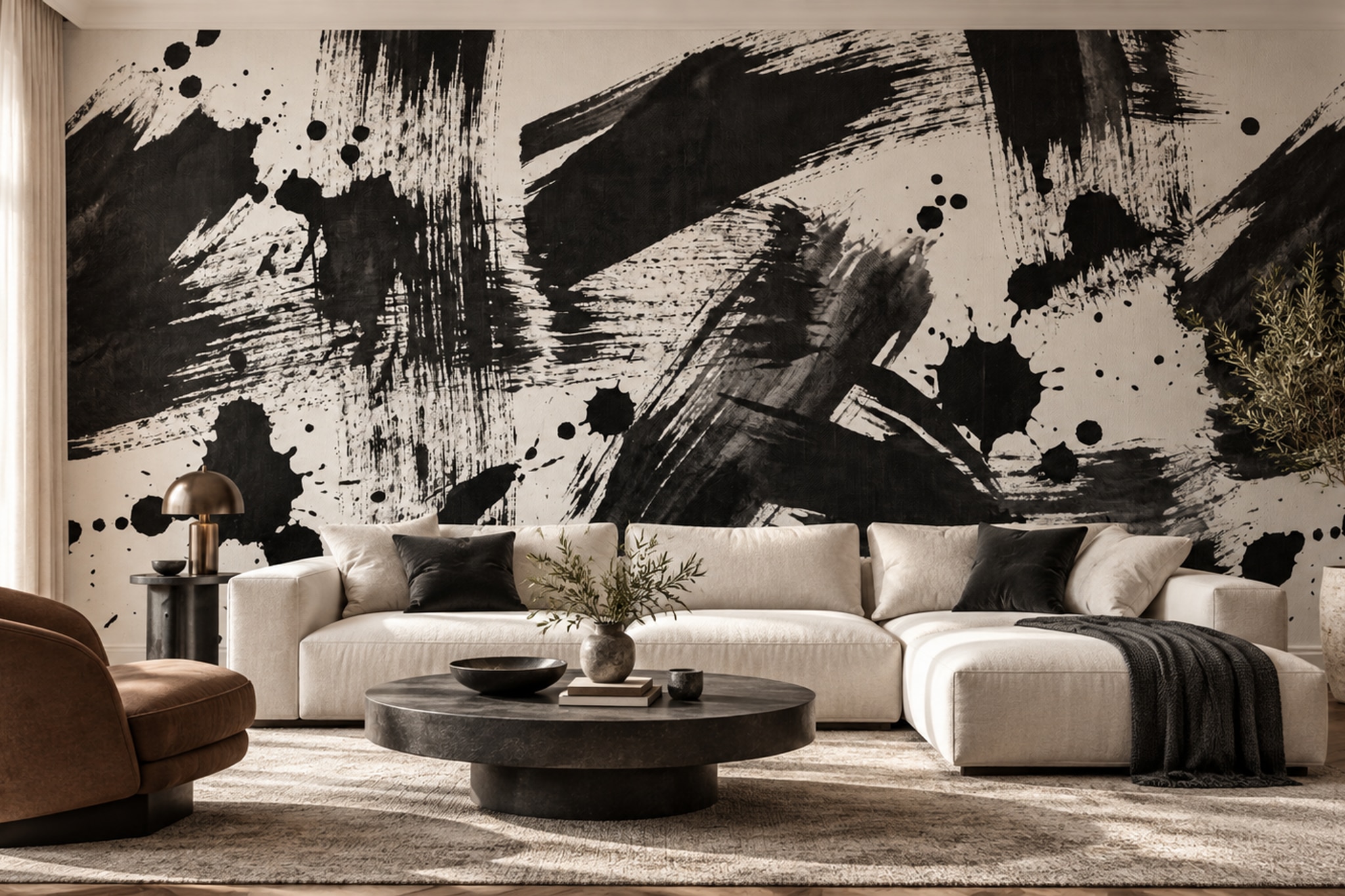 Black Pattern Decorative Wallpaper Mural Layered Bedroom-wallpaper-murals, Peel-and-stick Finish