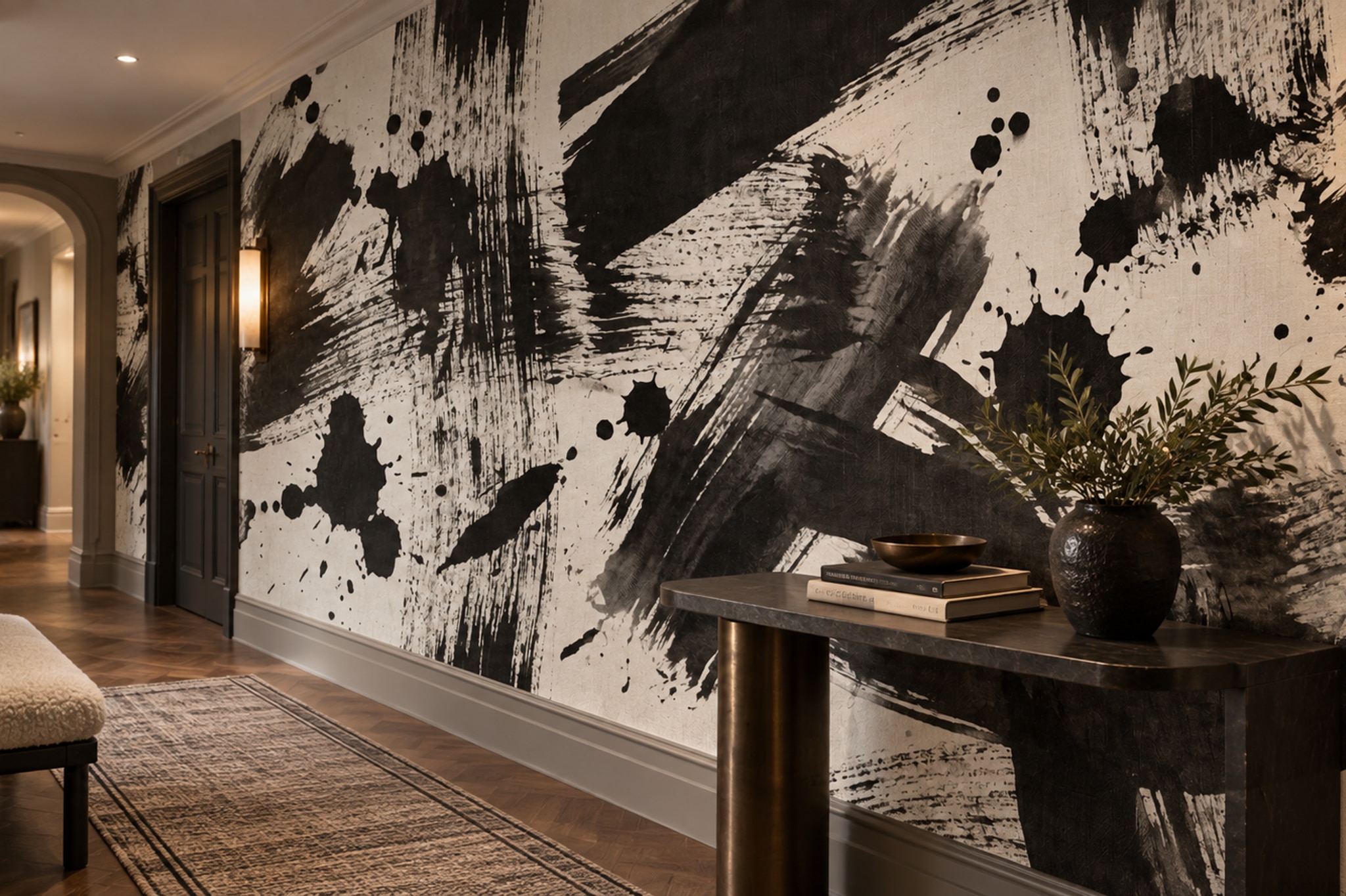Black Pattern Decorative Wallpaper Mural Layered Feature-wall-wallpaper-murals, Peel-and-stick Finish
