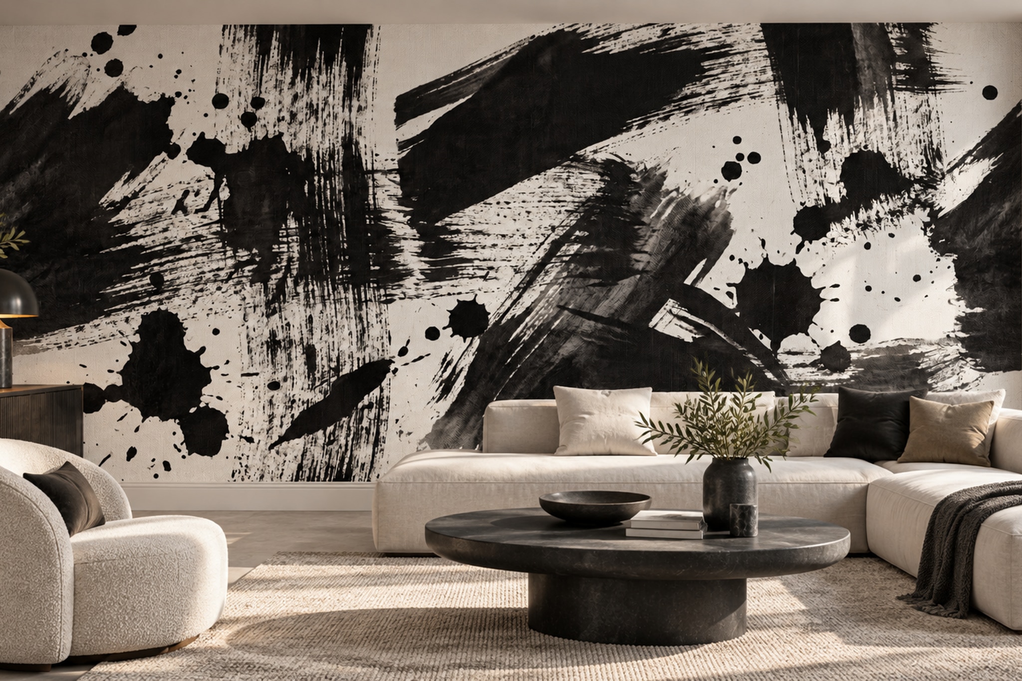 Black Pattern Decorative Wallpaper Mural Layered Feature-wall-wallpaper-murals, Peel-and-stick Finish