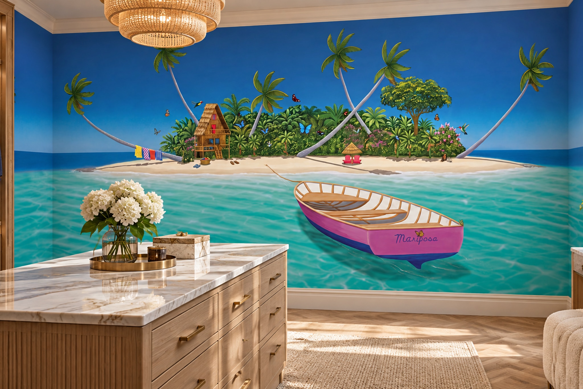 Teal Pattern Decorative Wallpaper Mural Layered Textured Wallpaper Mural Dining-room-wallpaper-murals, Shown In A Dining Room, Peel-and-stick Finish