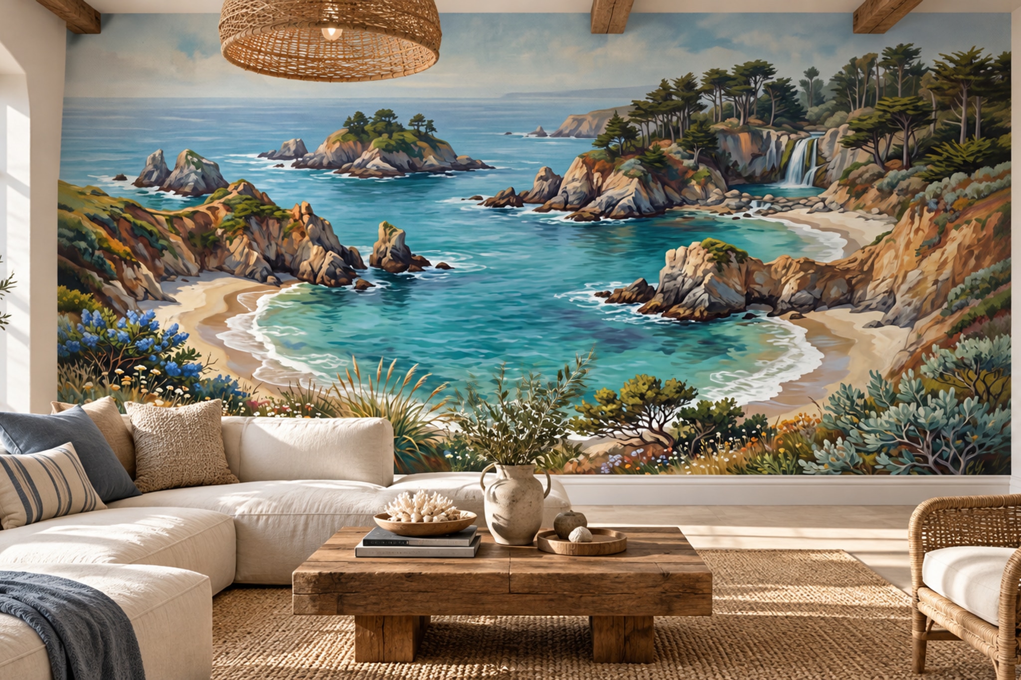 Teal Scenic Scenic Decorative Wallpaper Mural Bedroom-wallpaper-murals, Peel-and-stick Finish