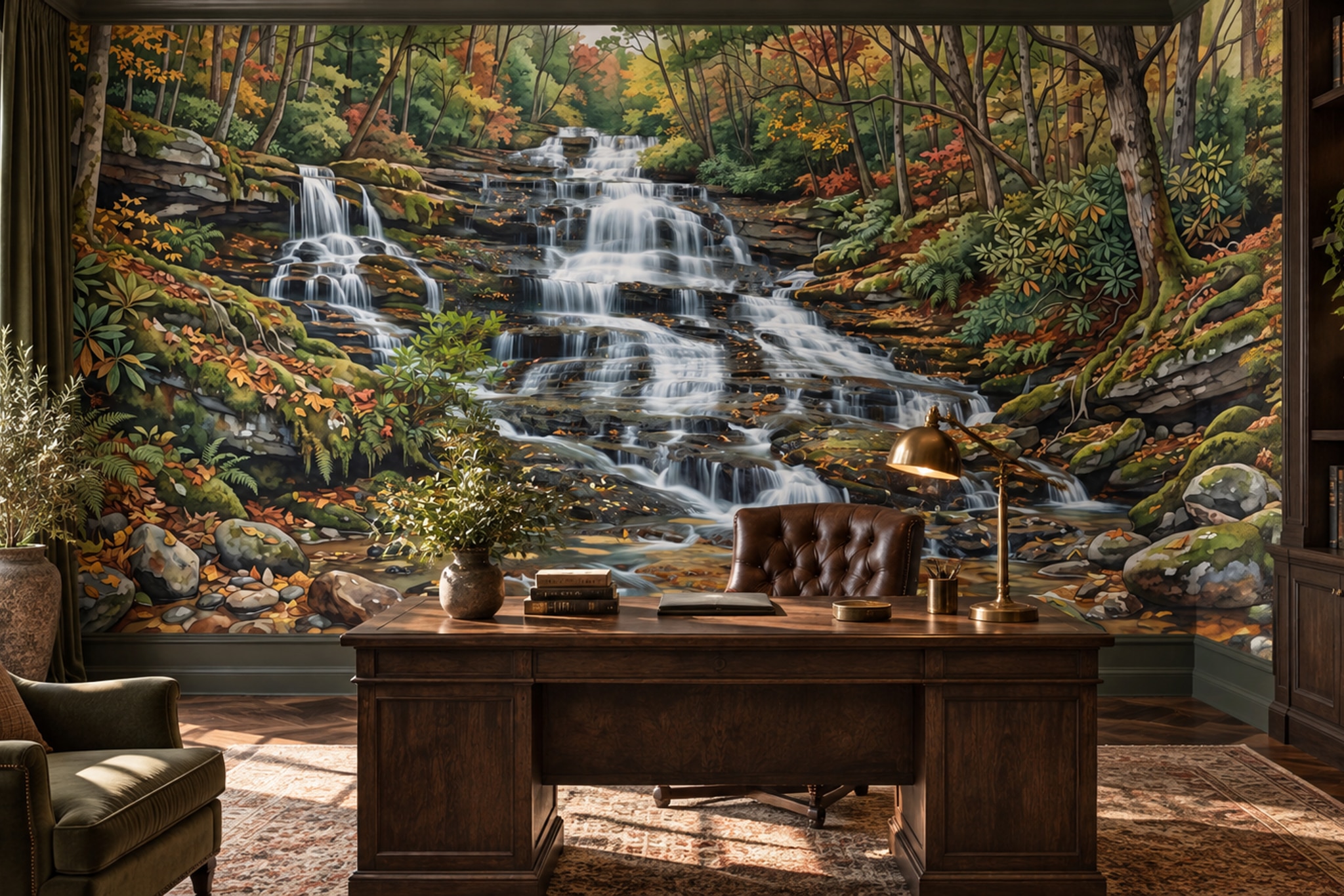 Green Pattern Decorative Wallpaper Mural Layered Textured Forms Bedroom-wallpaper-murals, Peel-and-stick Finish