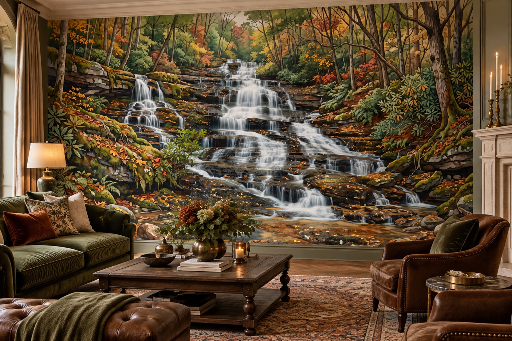 Green Pattern Decorative Wallpaper Mural Layered Textured Forms Dining-room-wallpaper-murals, Peel-and-stick Finish