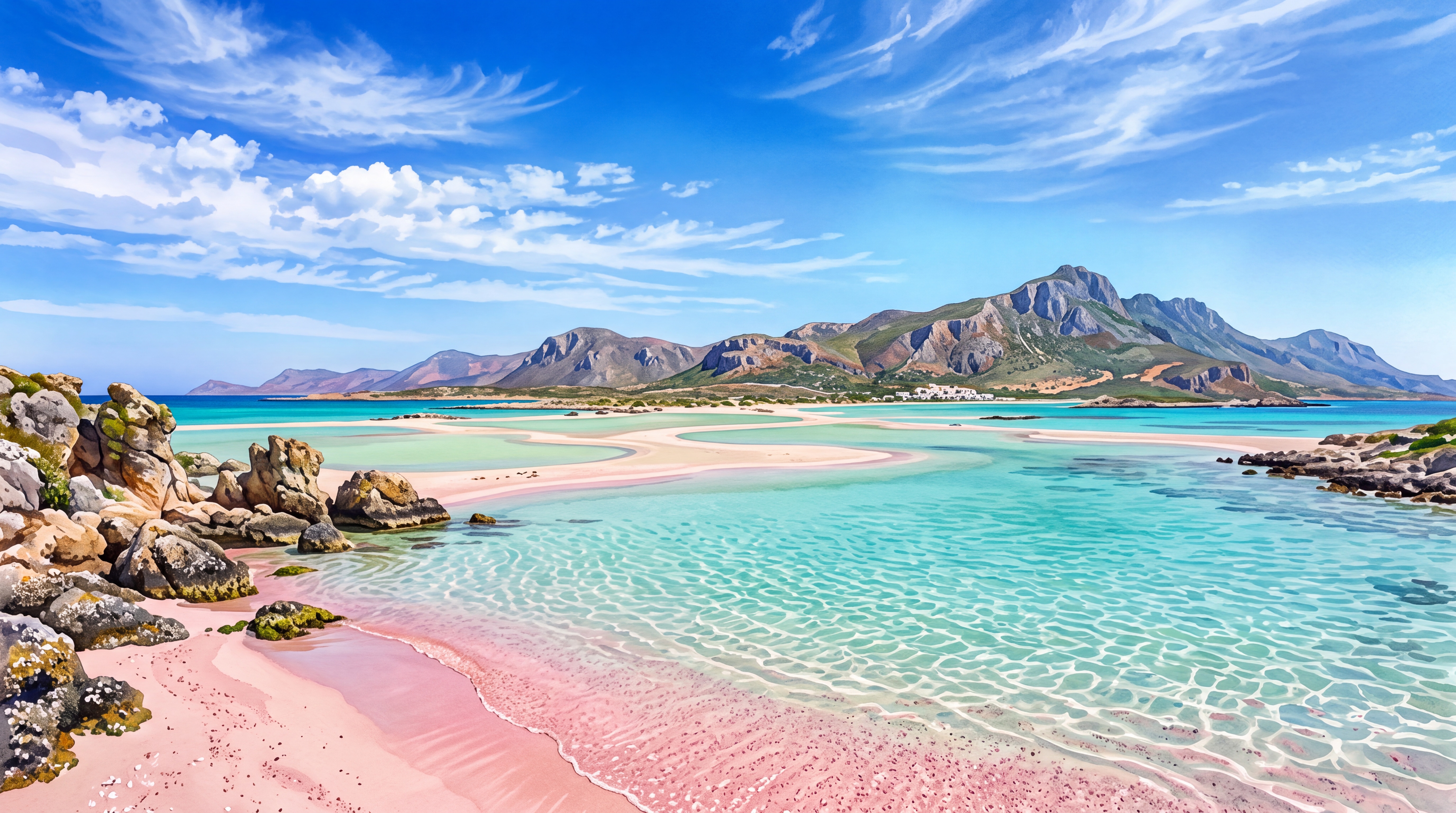 Pink Beach Scenic Decorative Wallpaper Mural, Peel-and-stick Finish