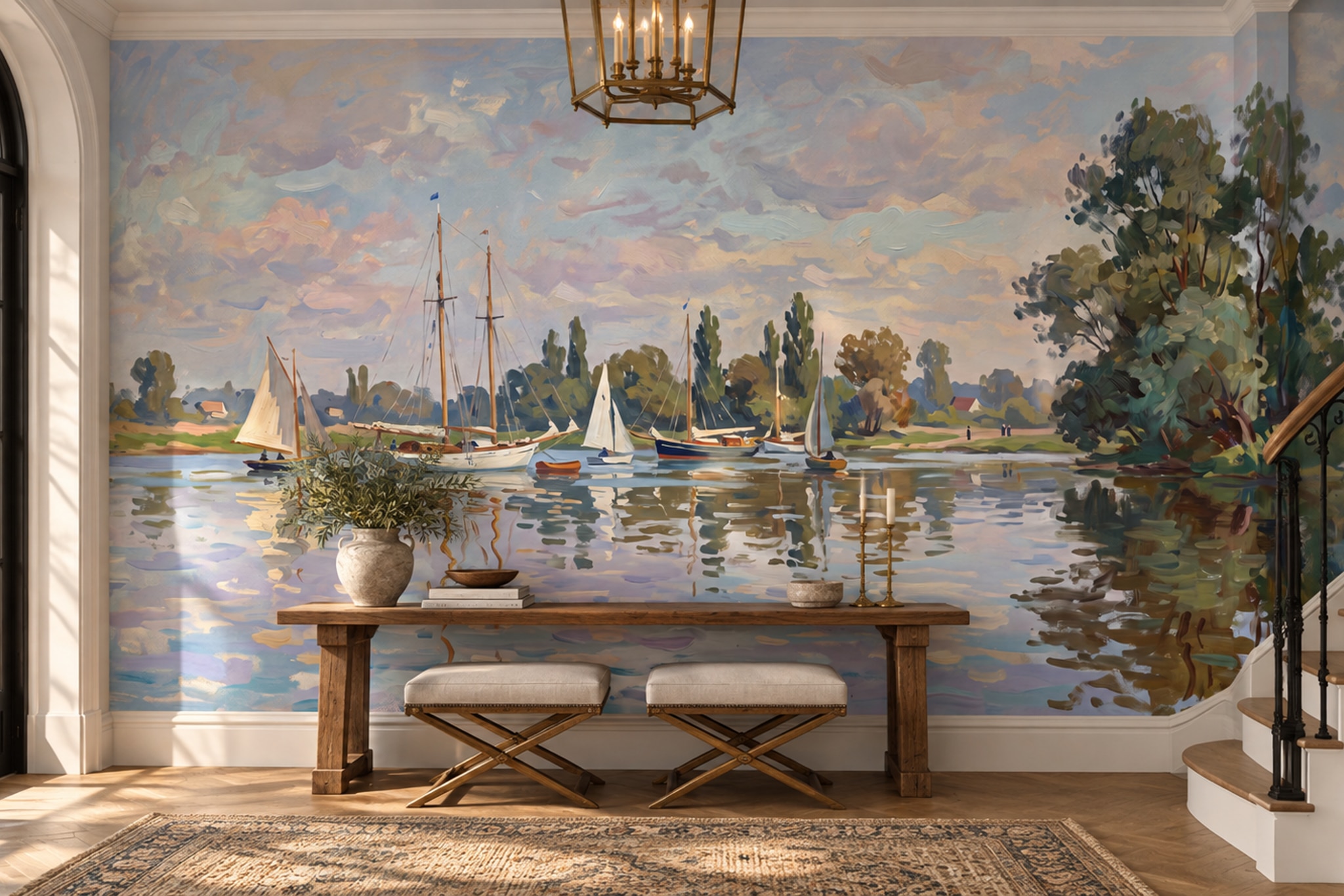Blue Pattern Decorative Wallpaper Mural Painterly Rhythm Wallpaper Mural Feature-wall-wallpaper-murals, Peel-and-stick Finish