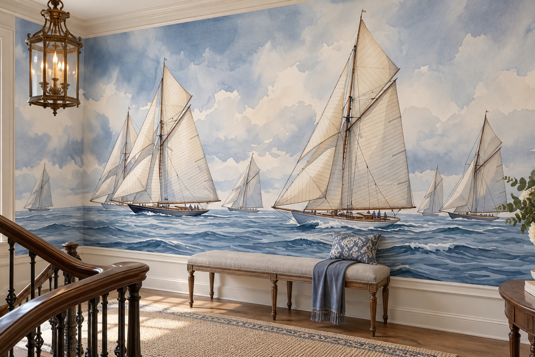Blue Pattern Decorative Wallpaper Mural Painterly Forms Wallpaper Mural Bedroom-wallpaper-murals, Peel-and-stick Finish