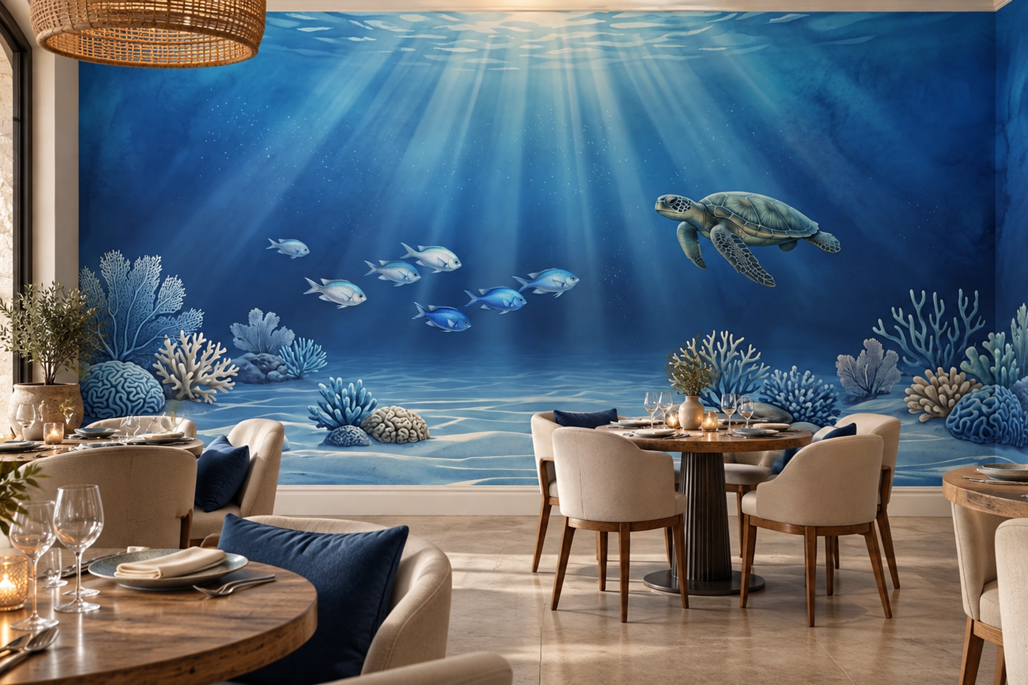 Blue Pattern Decorative Wallpaper Mural Painterly Marks Wallpaper Mural Bedroom-wallpaper-murals, Peel-and-stick Finish