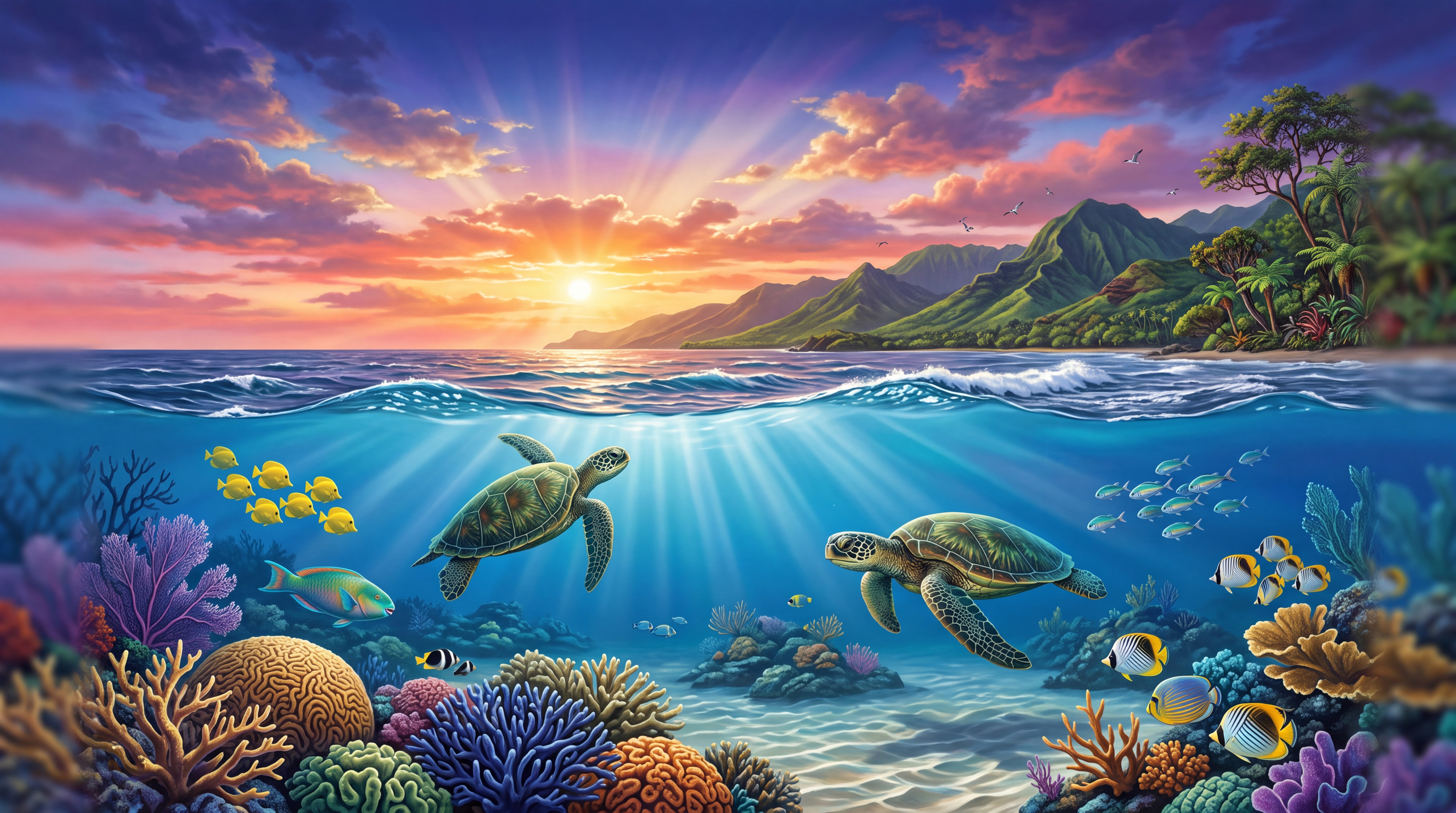 Blue Reef Scenic Watercolour Wallpaper Mural, Peel-and-stick Finish