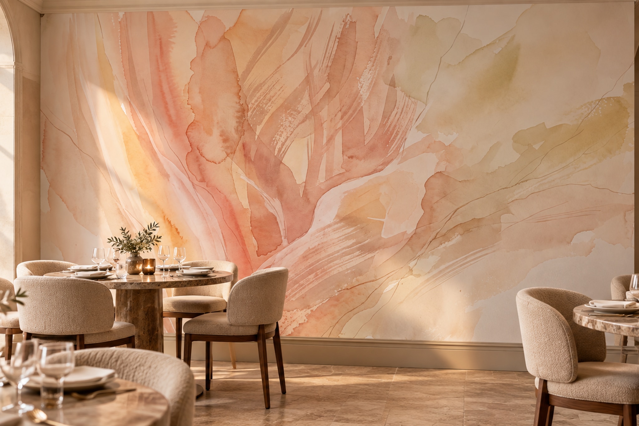 Peach Pattern Decorative Wallpaper Mural Layered Composition Wallpaper Accent-wall-wallpaper-murals, Peel-and-stick Finish