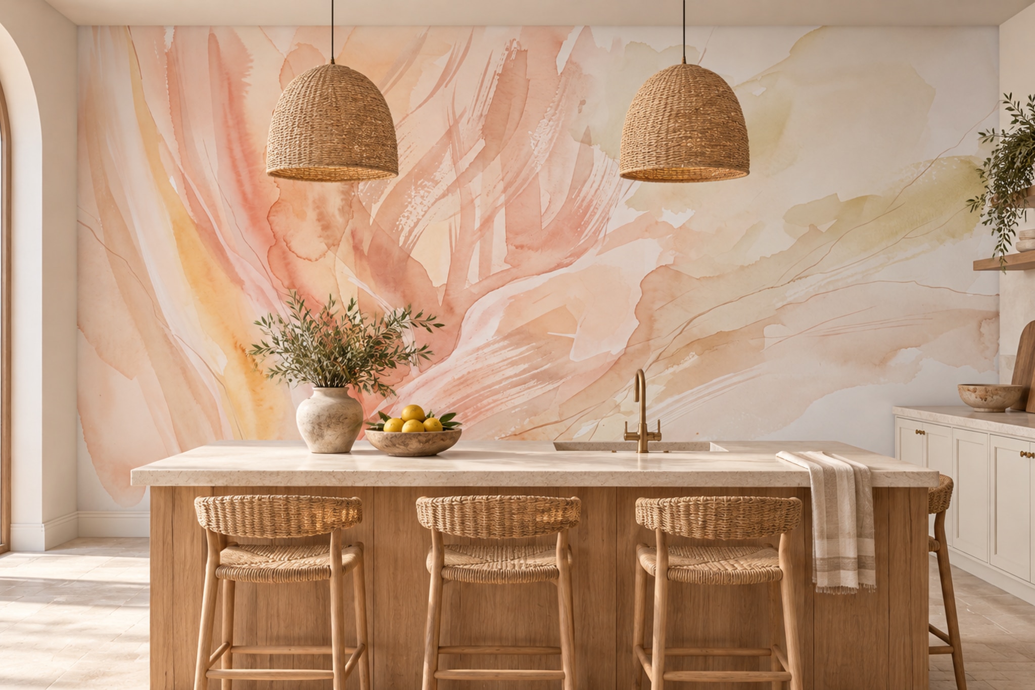 Peach Pattern Decorative Wallpaper Mural Layered Composition Wallpaper Bedroom-wallpaper-murals, Peel-and-stick Finish