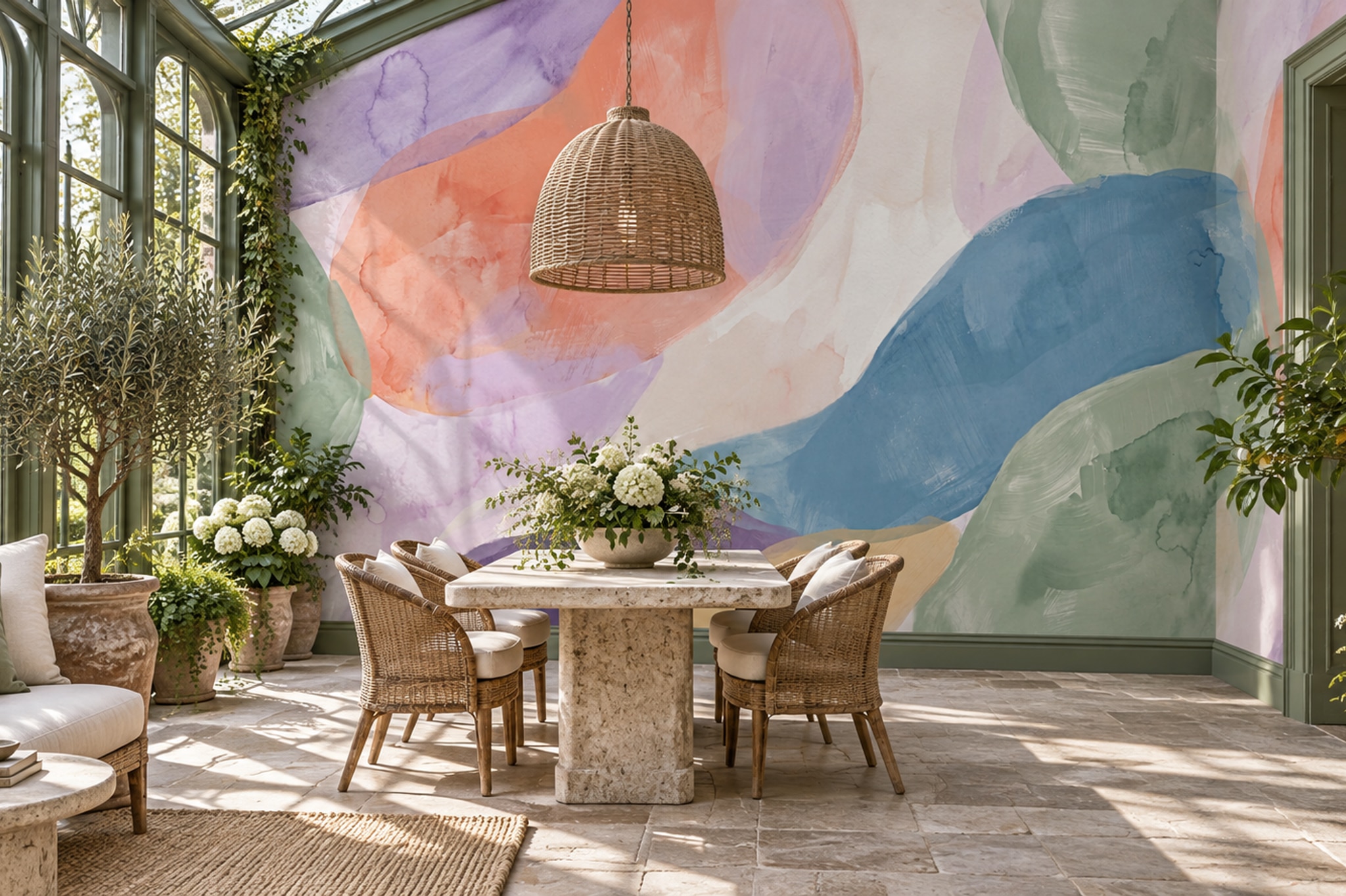 Pastel Watercolour Abstract Shape Wallpaper Mural — Wallpaper Mural Design, Peel-and-stick Finish