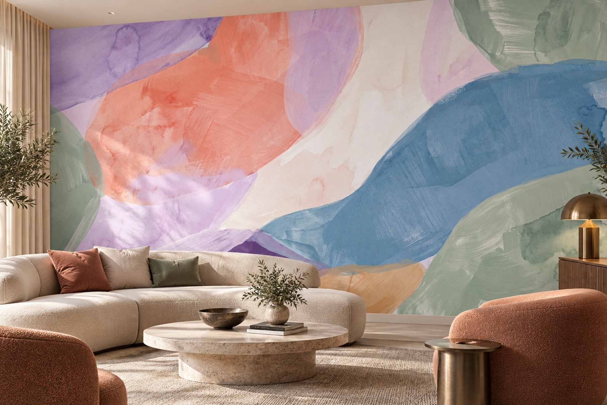 Pastel Shaped Abstract Decorative Wallpaper Mural Bedroom-wallpaper-murals, Peel-and-stick Finish