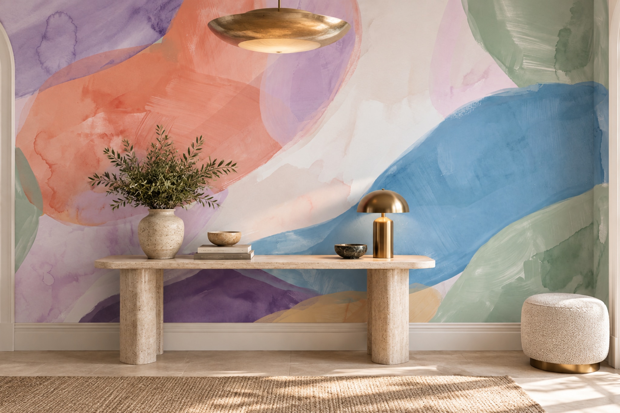 Pastel Shaped Abstract Decorative Wallpaper Mural Feature-wall-wallpaper-murals, Peel-and-stick Finish