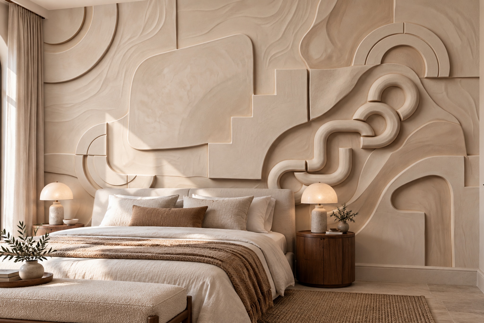 Beige Pattern Decorative Wallpaper Mural Layered Measured Wallpaper Bedroom-wallpaper-murals, Peel-and-stick Finish