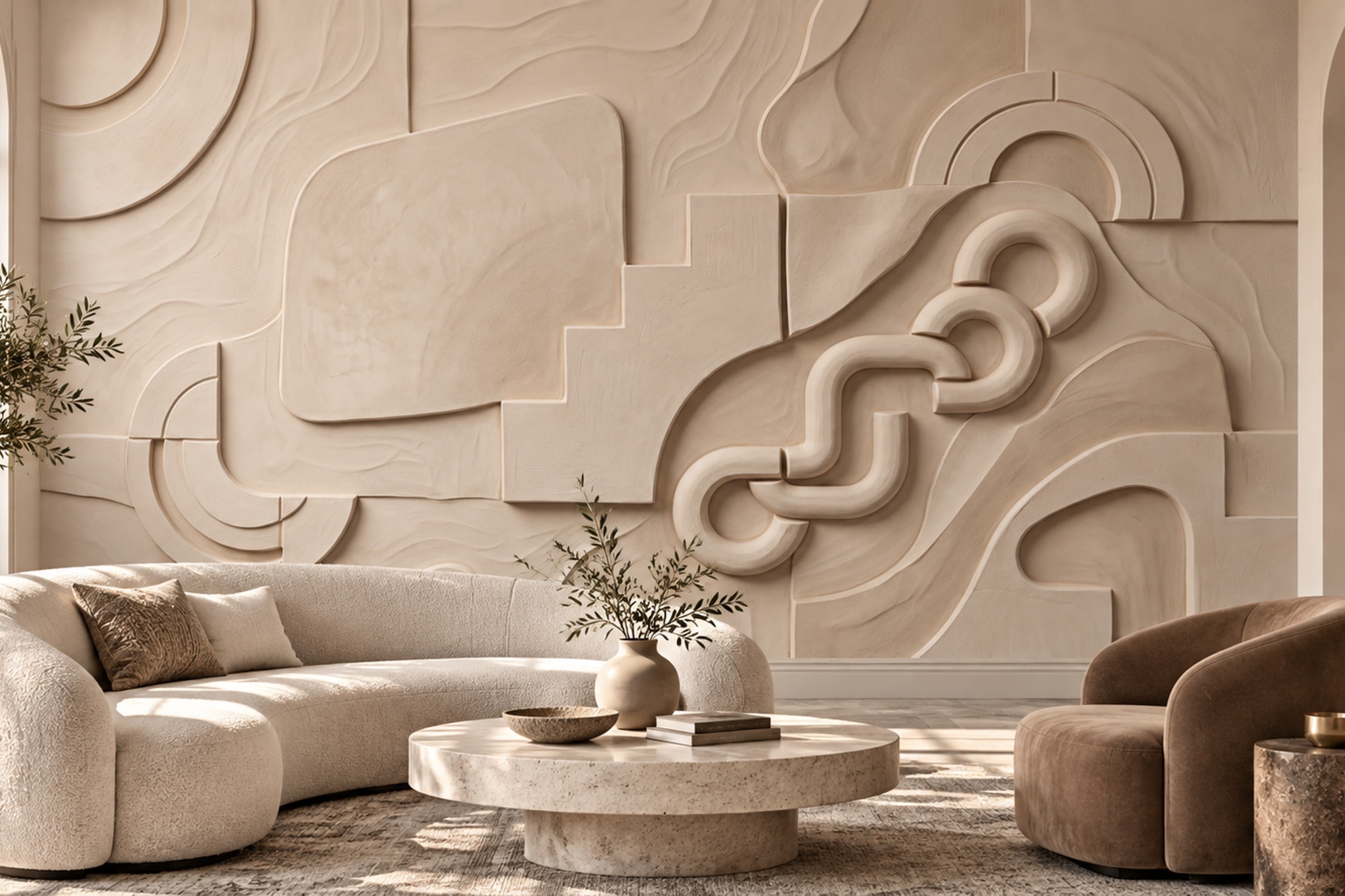 Beige Pattern Decorative Wallpaper Mural Layered Measured Wallpaper Accent-wall-wallpaper-murals, Peel-and-stick Finish