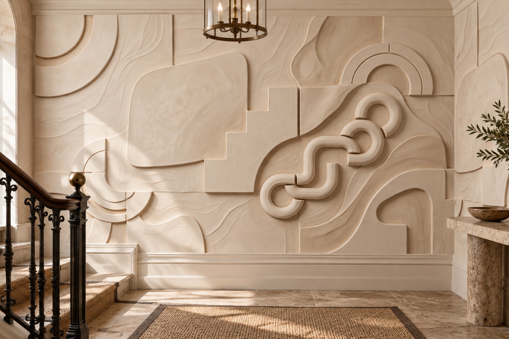 Beige Pattern Decorative Wallpaper Mural Layered Measured Wallpaper Accent-wall-wallpaper-murals, Peel-and-stick Finish