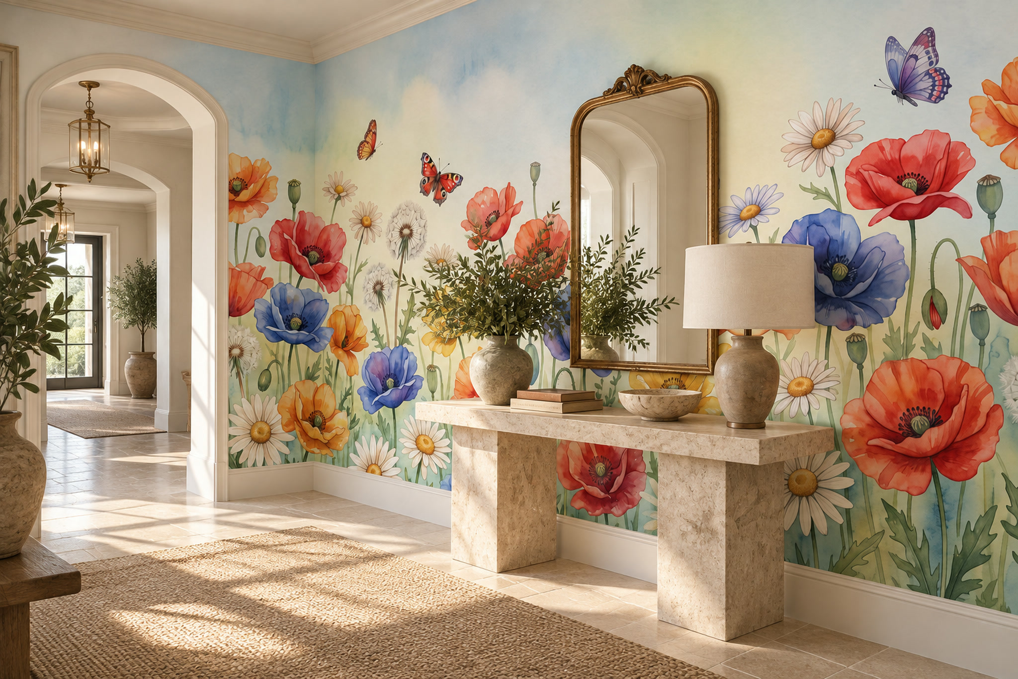 Red Pattern Decorative Organic Wallpaper Mural Entryway-wallpaper-murals, Peel-and-stick Finish