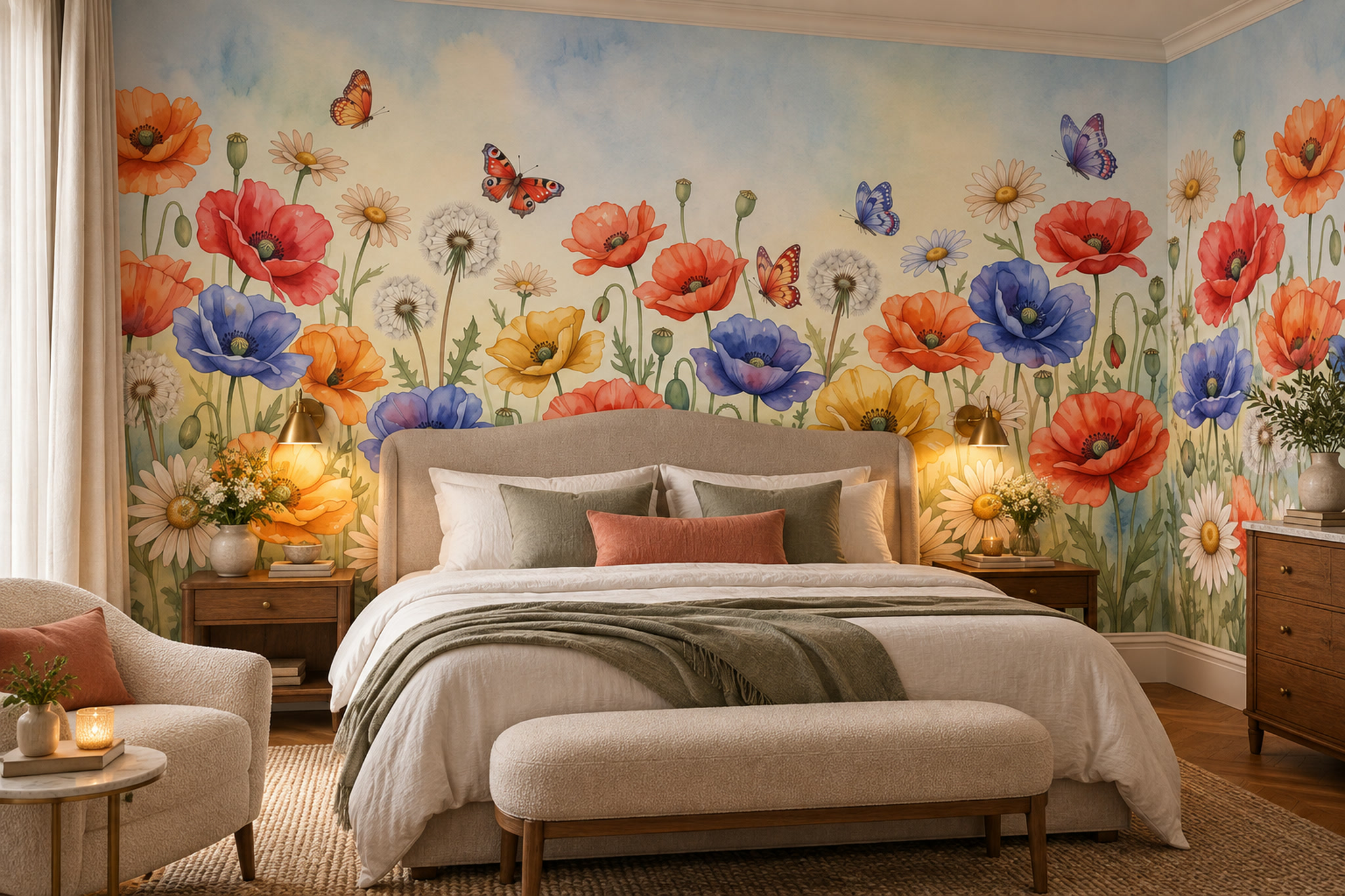 Red Pattern Decorative Organic Wallpaper Mural Dining-room-wallpaper-murals, Peel-and-stick Finish