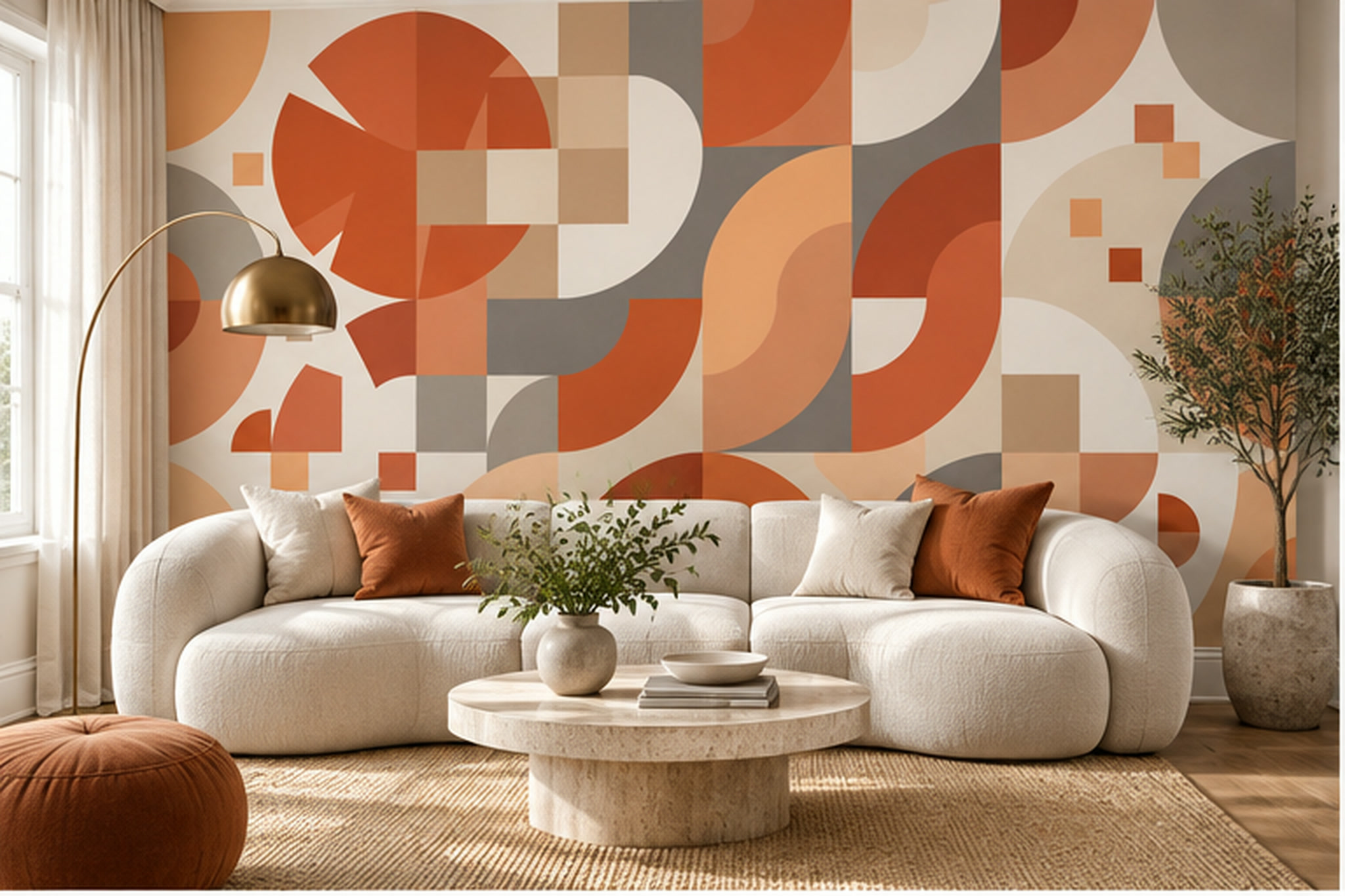 Orange Geometric Abstract Decorative Wallpaper Mural, Peel-and-stick Finish