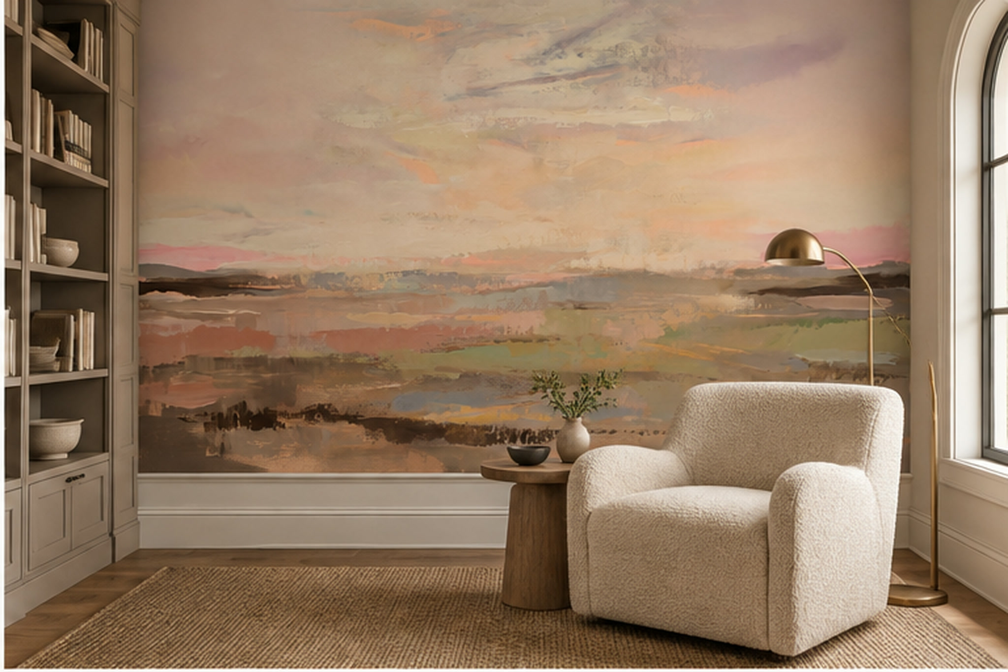 Peach Landscape Scenic Wallpaper Mural Accent-wall-wallpaper-murals, Peel-and-stick Finish