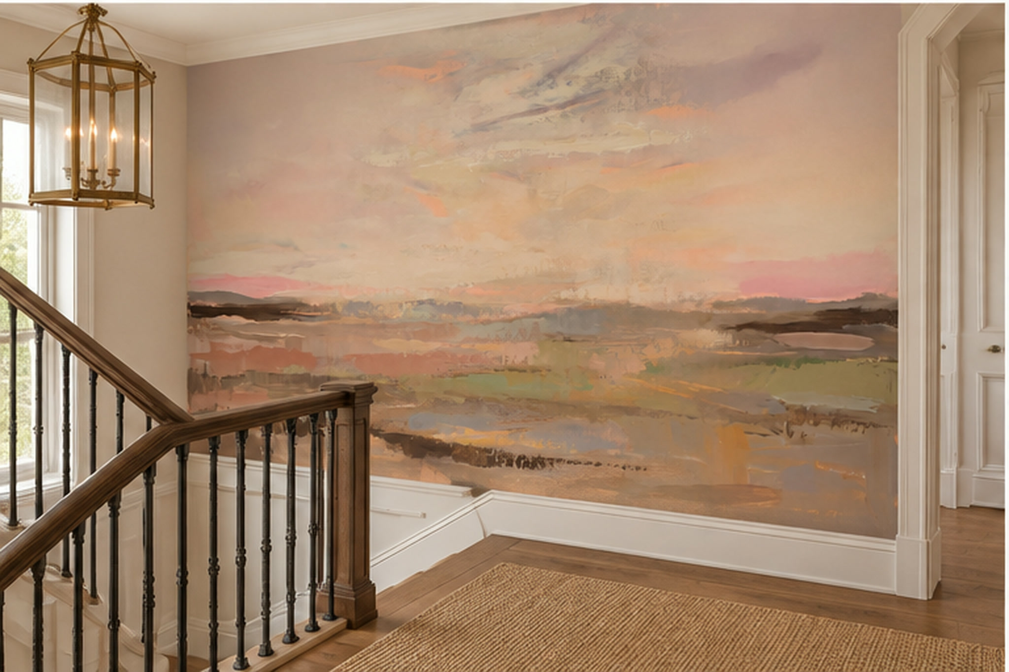 Peach Landscape Scenic Wallpaper Mural Bedroom-wallpaper-murals, Peel-and-stick Finish