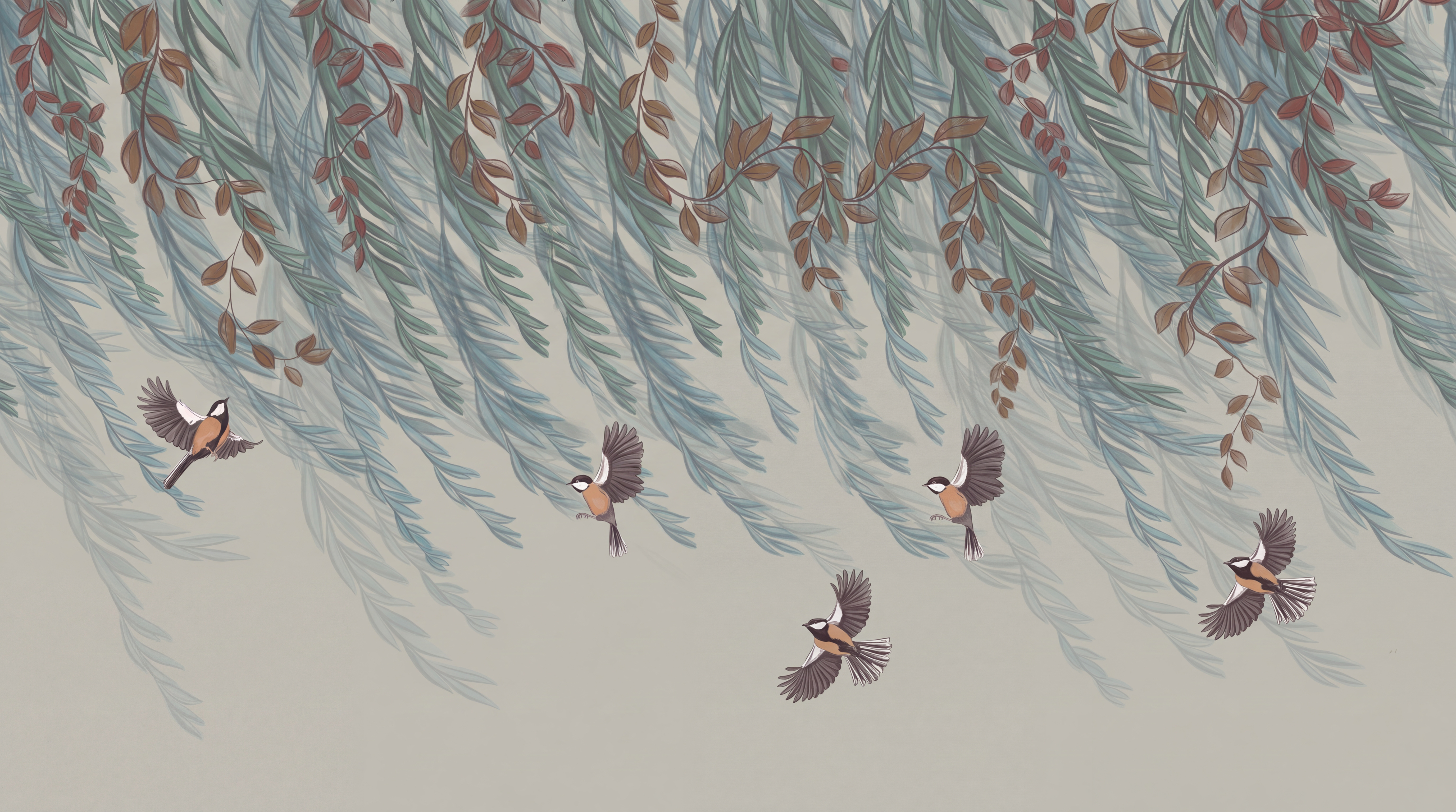 Blue Botanical Botanical Wallpaper Mural, Peel-and-stick Finish