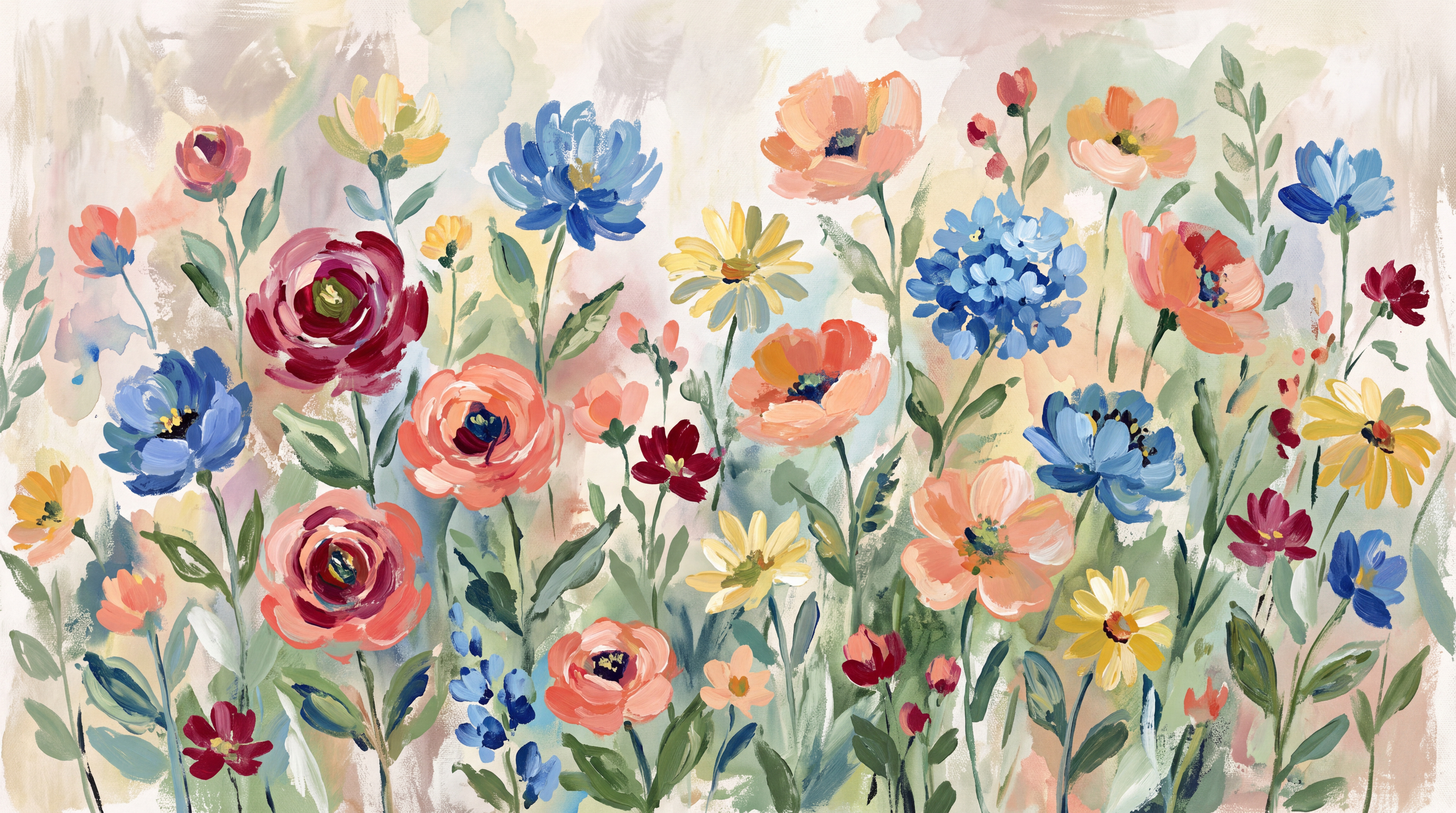Pastel Floral Botanical Wallpaper Mural, Peel-and-stick Finish