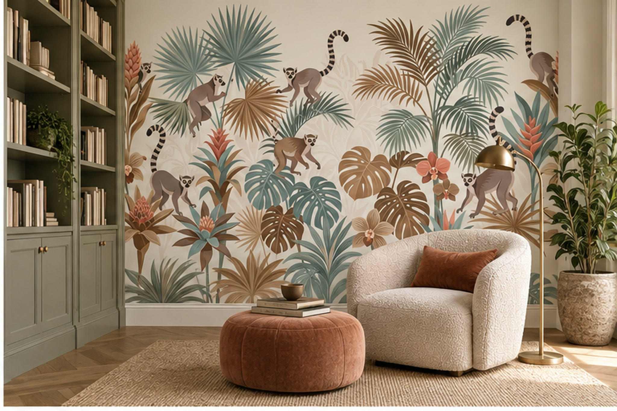 Sage Pattern Decorative Wallpaper Mural Layered Surface Wallpaper Mural Accent-wall-wallpaper-murals, Peel-and-stick Finish