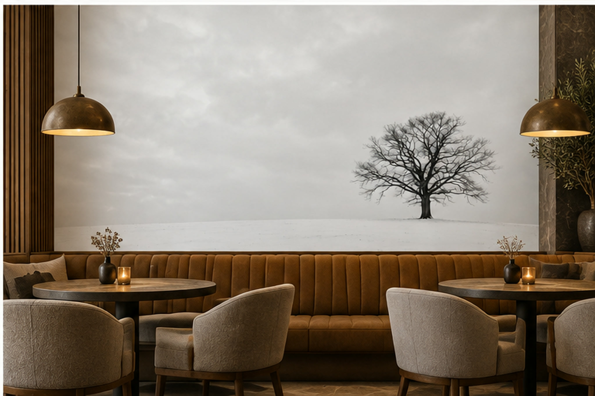 Grey Tree Scenic Wallpaper Mural Dining-room-wallpaper-murals, Peel-and-stick Finish