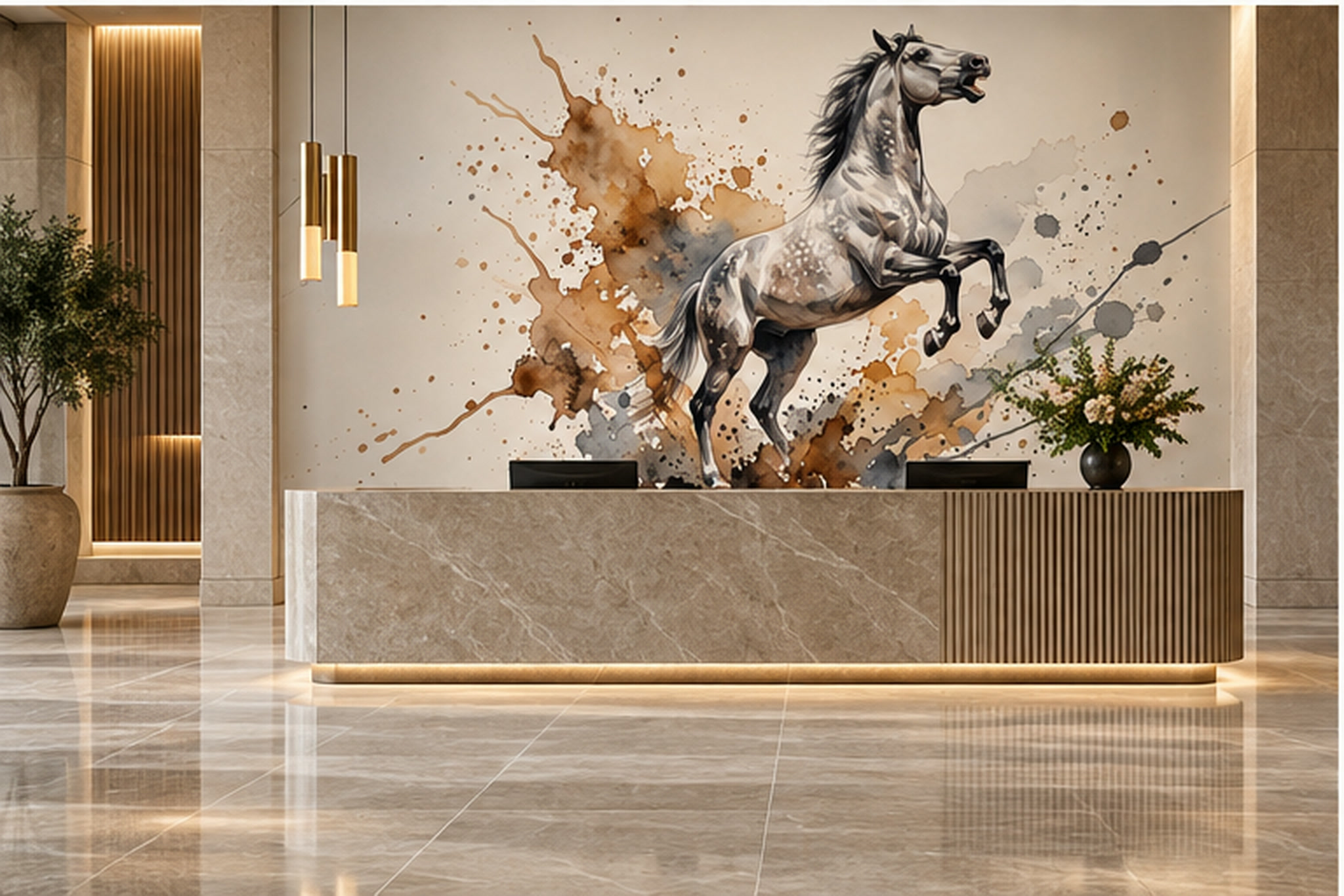 Grey Horse Wallpaper Mural, Shown In A Entryway, Peel-and-stick Finish
