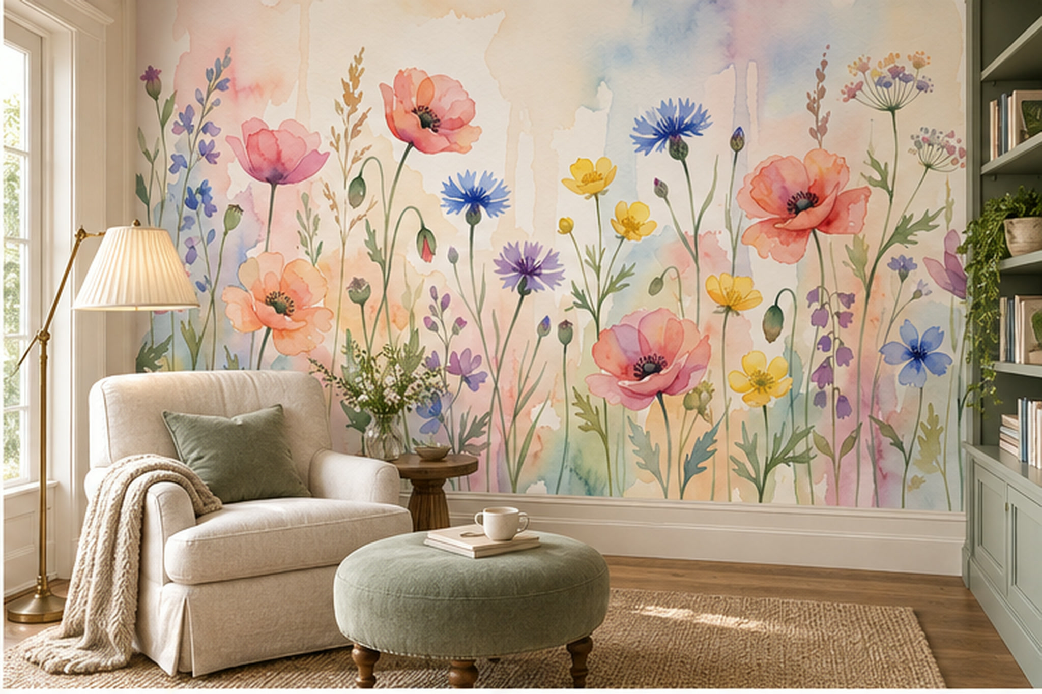 Pink Botanical Botanical Organic Wallpaper Mural Accent-wall-wallpaper-murals, Peel-and-stick Finish