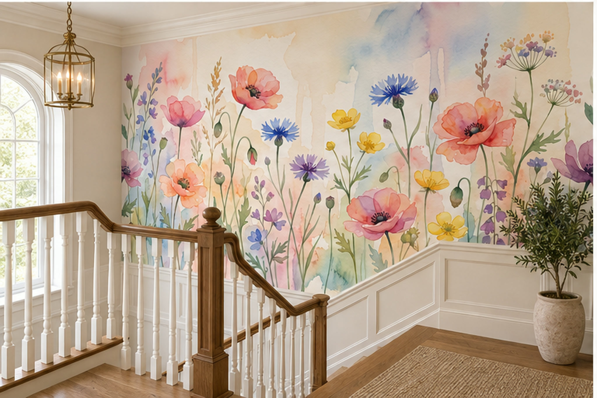 Pink Botanical Botanical Organic Wallpaper Mural Hallway-wallpaper-murals, Peel-and-stick Finish