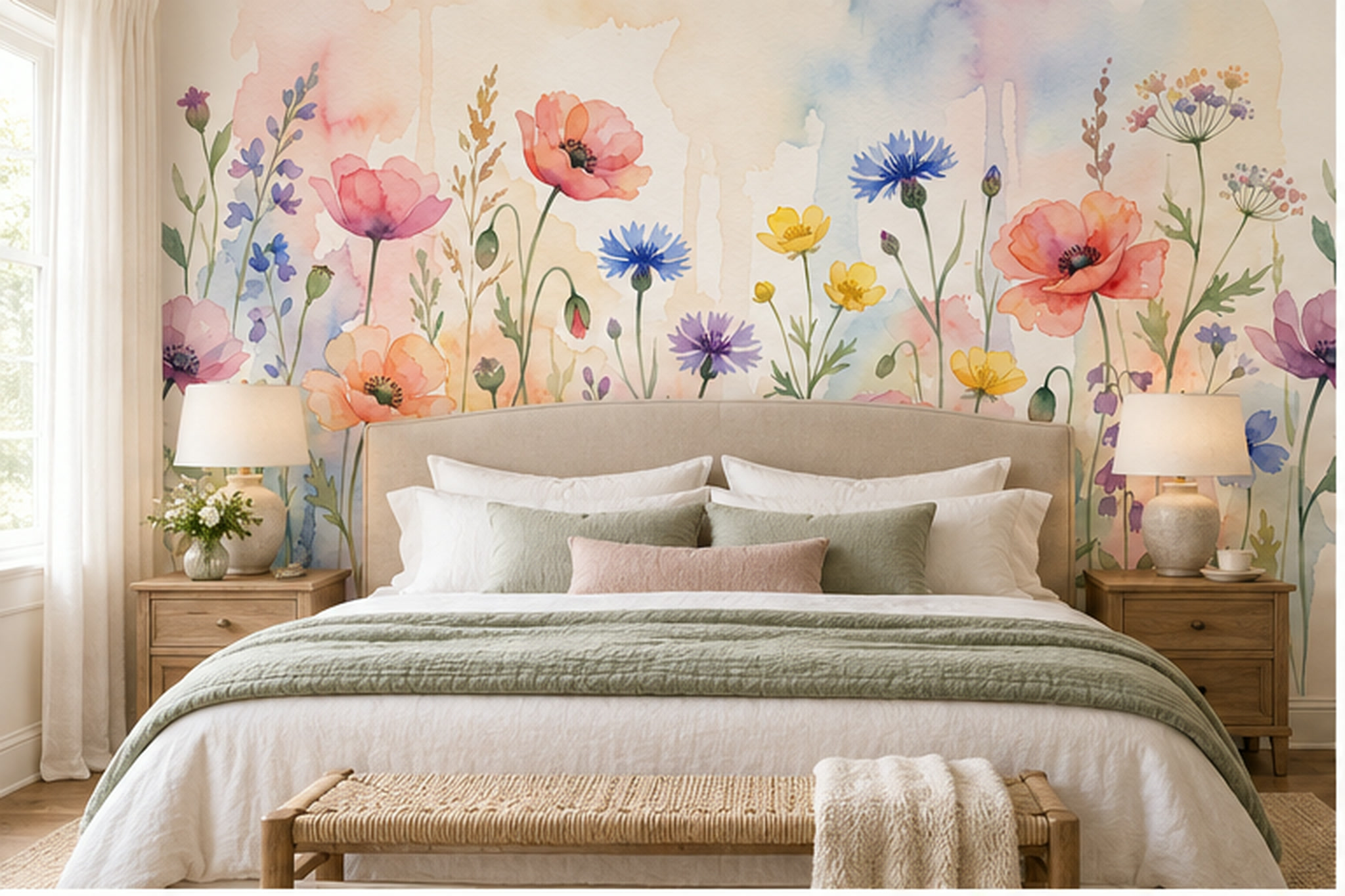Pink Botanical Botanical Organic Wallpaper Mural Bedroom-wallpaper-murals, Peel-and-stick Finish
