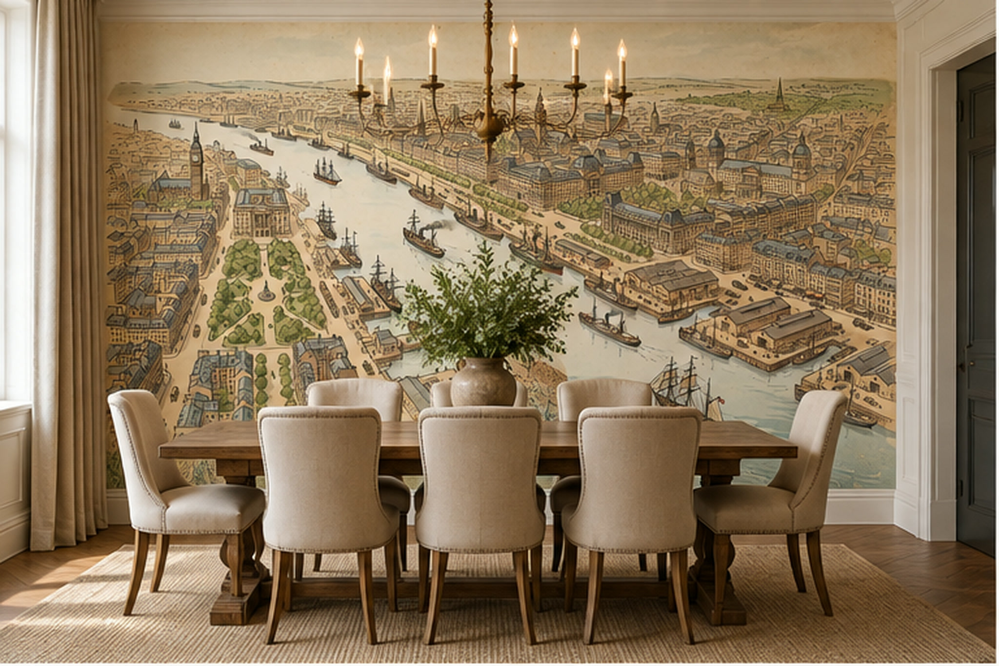 Sepia Pattern Decorative Layered Wallpaper Mural Dining-room-wallpaper-murals, Peel-and-stick Finish