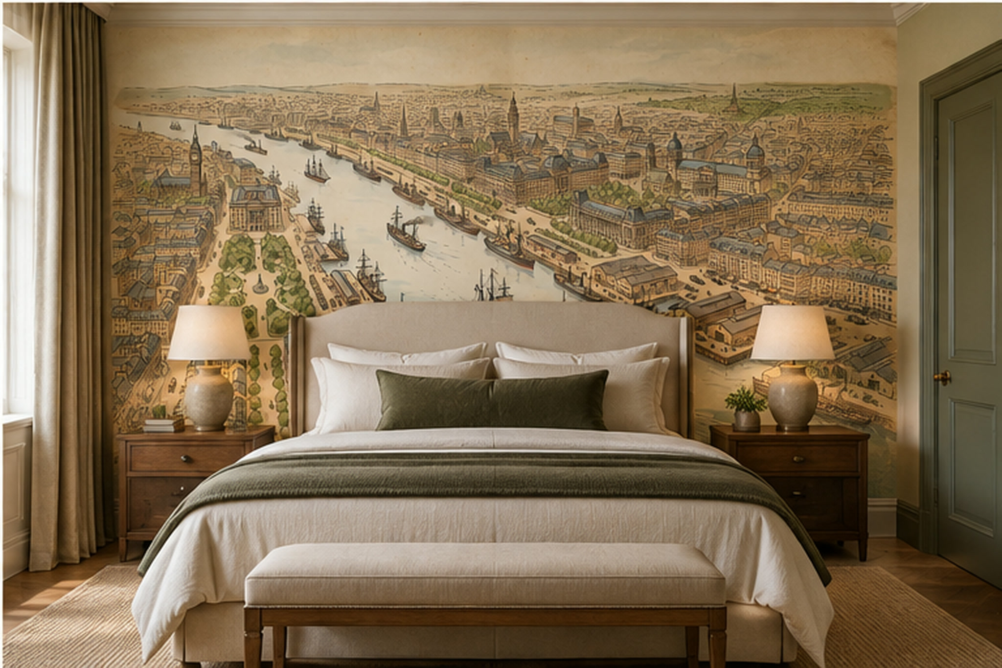 Sepia Pattern Decorative Layered Wallpaper Mural Bedroom-wallpaper-murals, Peel-and-stick Finish