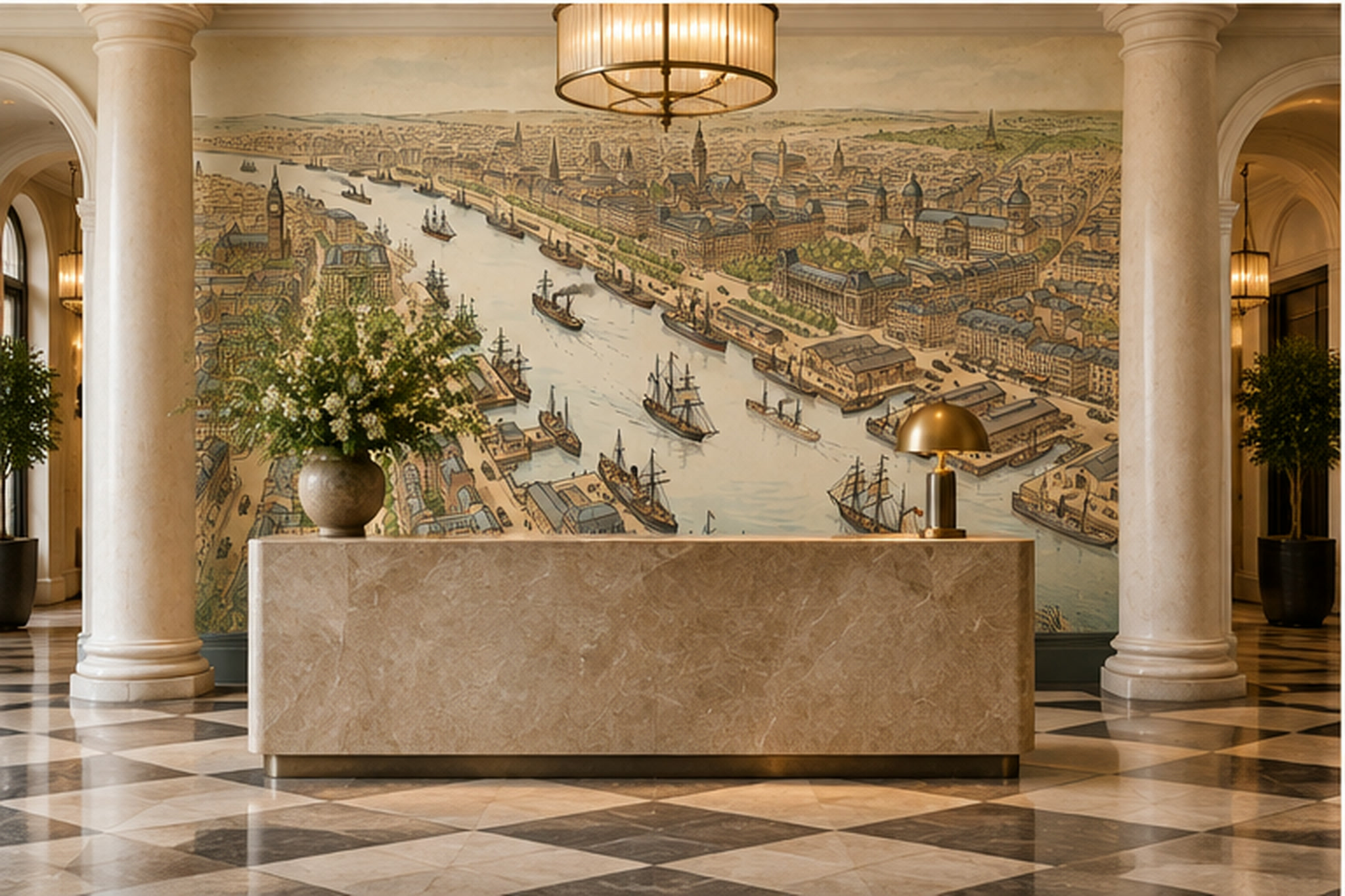 Sepia Pattern Decorative Layered Wallpaper Mural Dining-room-wallpaper-murals, Peel-and-stick Finish
