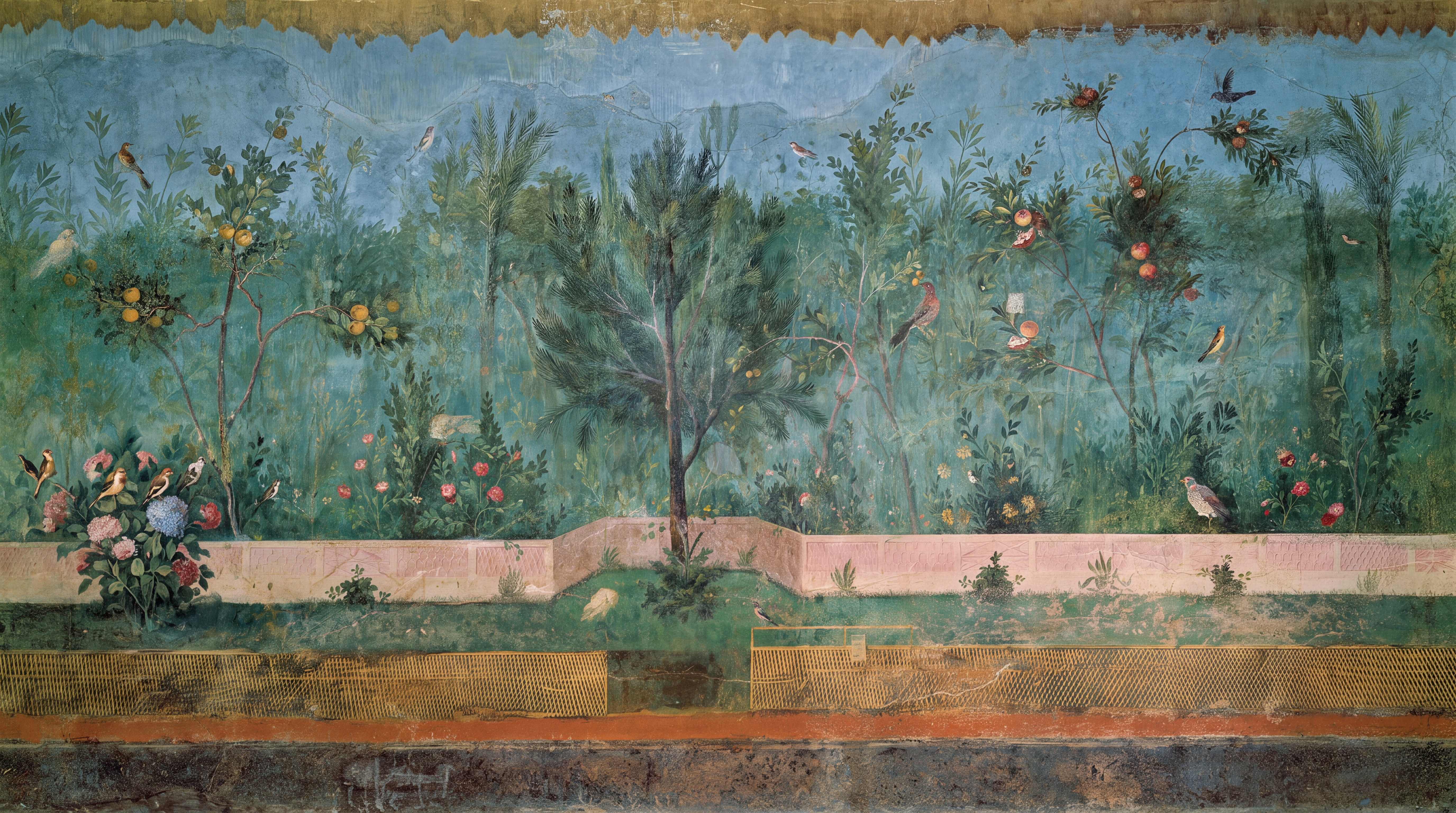 Teal Garden Scenic Painterly Wallpaper Mural, Peel-and-stick Finish