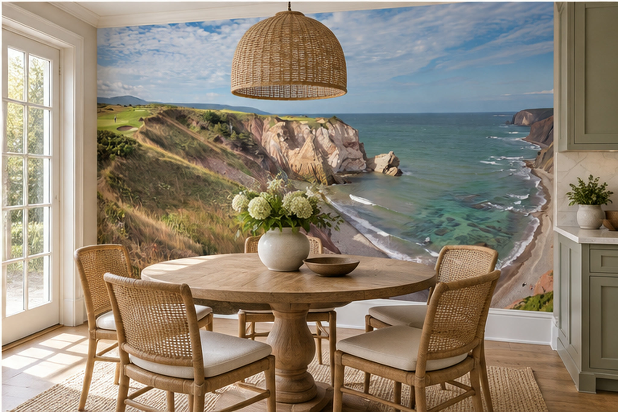 Rocky Coastal Golf Course Above A Blue Ocean Wallpaper Mural — Wallpaper Mural Design, Peel-and-stick Finish