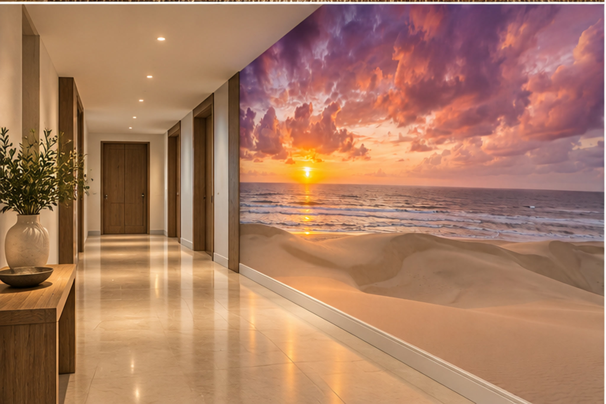 Is Mural Wallpaper Easy to Install? A Realistic Guide — installed wallpaper mural in a hallway, peel-and-stick finish