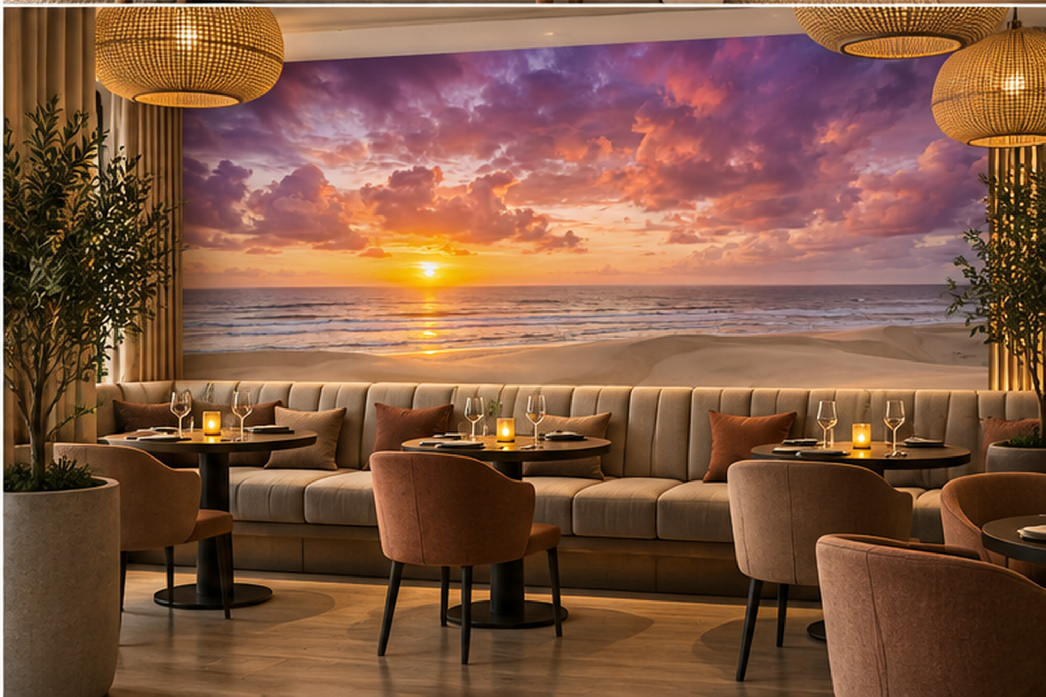 Orange Pattern Decorative Atmospheric Wallpaper Mural Dining-room-wallpaper-murals, Peel-and-stick Finish