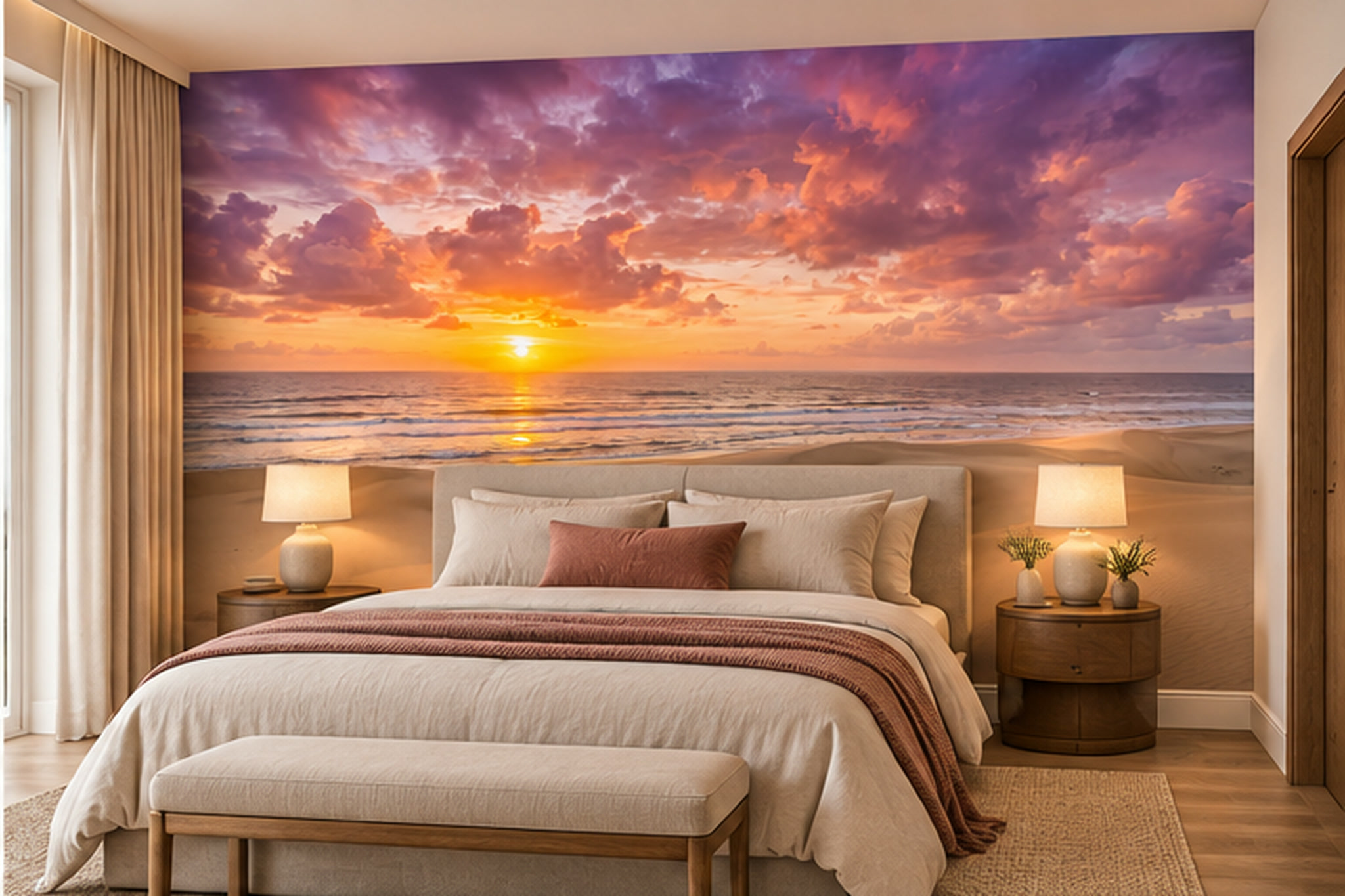 Orange Pattern Decorative Atmospheric Wallpaper Mural Bedroom-wallpaper-murals, Peel-and-stick Finish