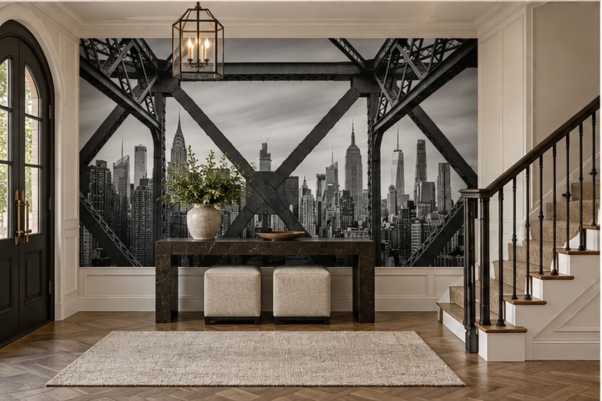 Black Pattern Decorative Wallpaper Mural Layered Abstract Wallpaper Entryway-wallpaper-murals, Peel-and-stick Finish