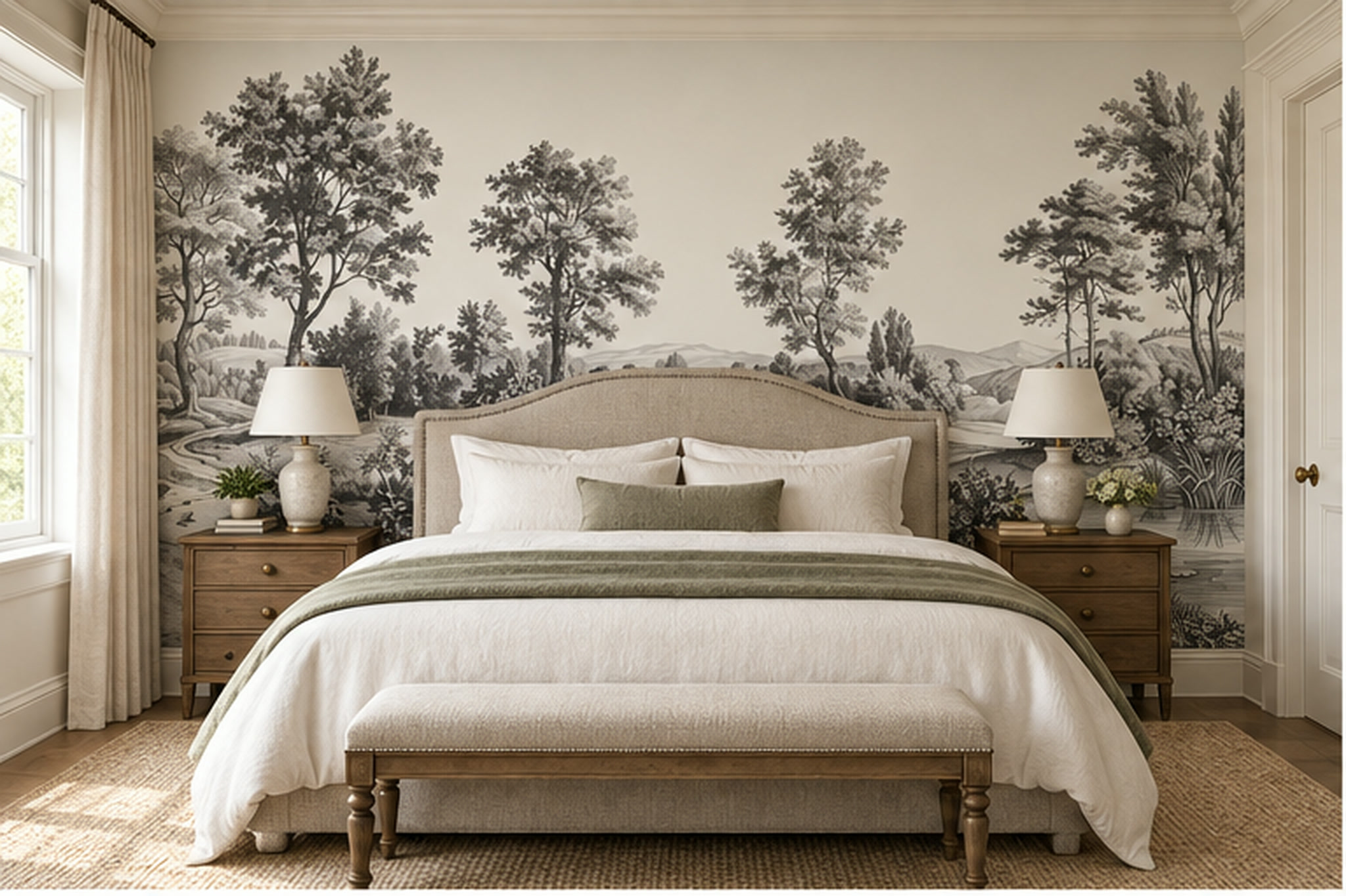 Grey Landscape Scenic Layered Wallpaper Mural Bedroom-wallpaper-murals, Peel-and-stick Finish