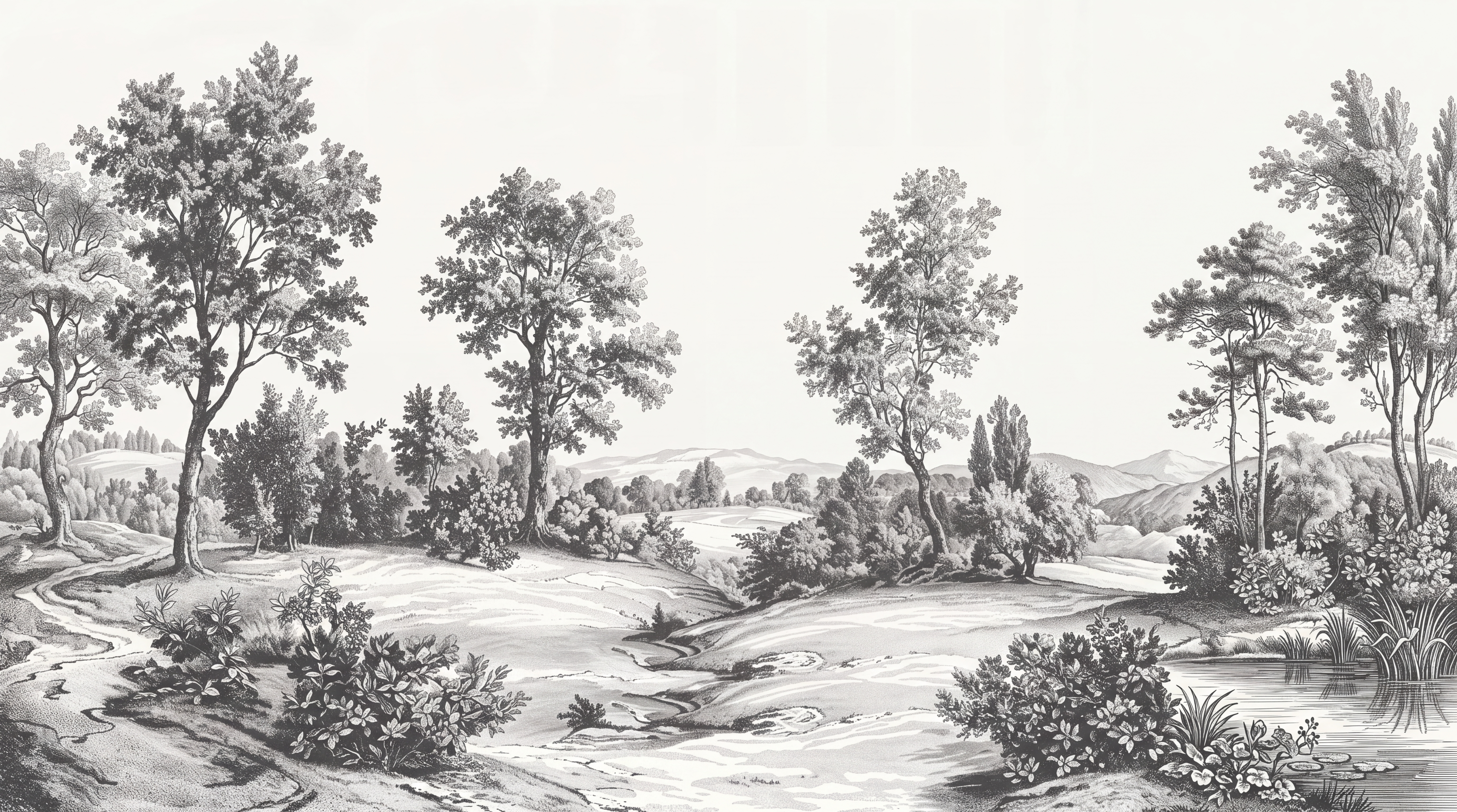 Grey Landscape Scenic Layered Wallpaper Mural, Peel-and-stick Finish