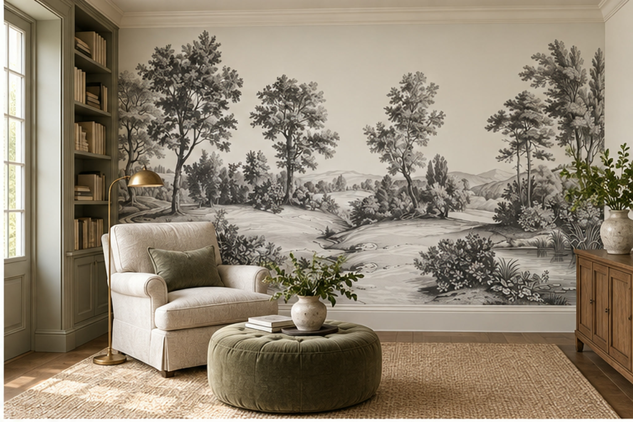 Grey Landscape Scenic Layered Wallpaper Mural Accent-wall-wallpaper-murals, Peel-and-stick Finish