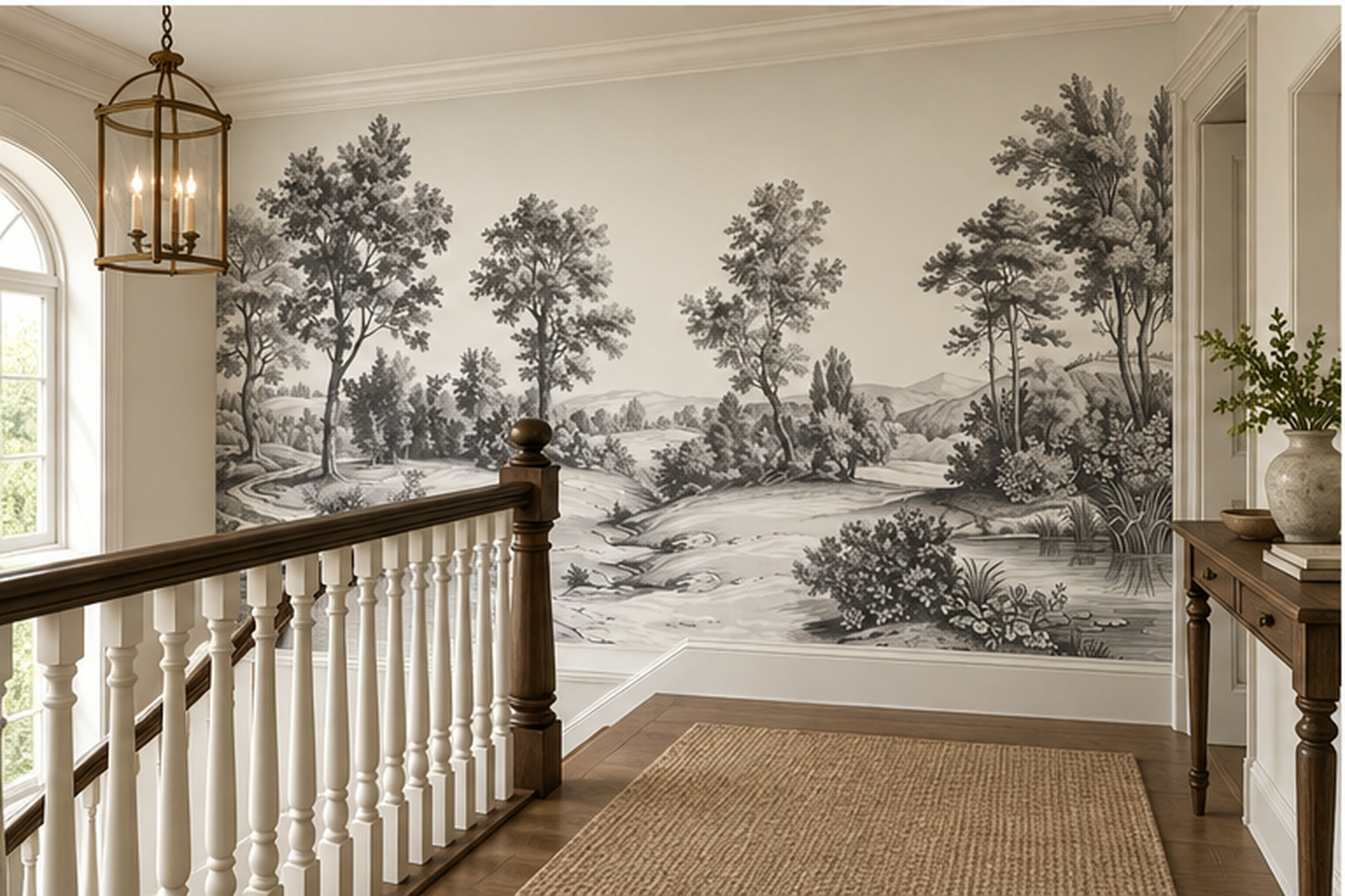 Grey Landscape Scenic Layered Wallpaper Mural Dining-room-wallpaper-murals, Peel-and-stick Finish