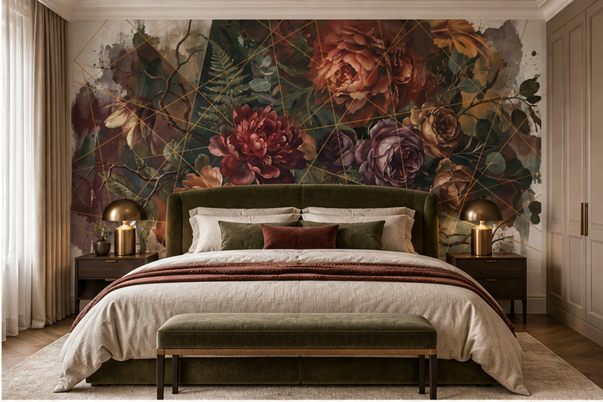 Rust Vintage Artful Wallpaper Mural Bedroom-wallpaper-murals, Peel-and-stick Finish