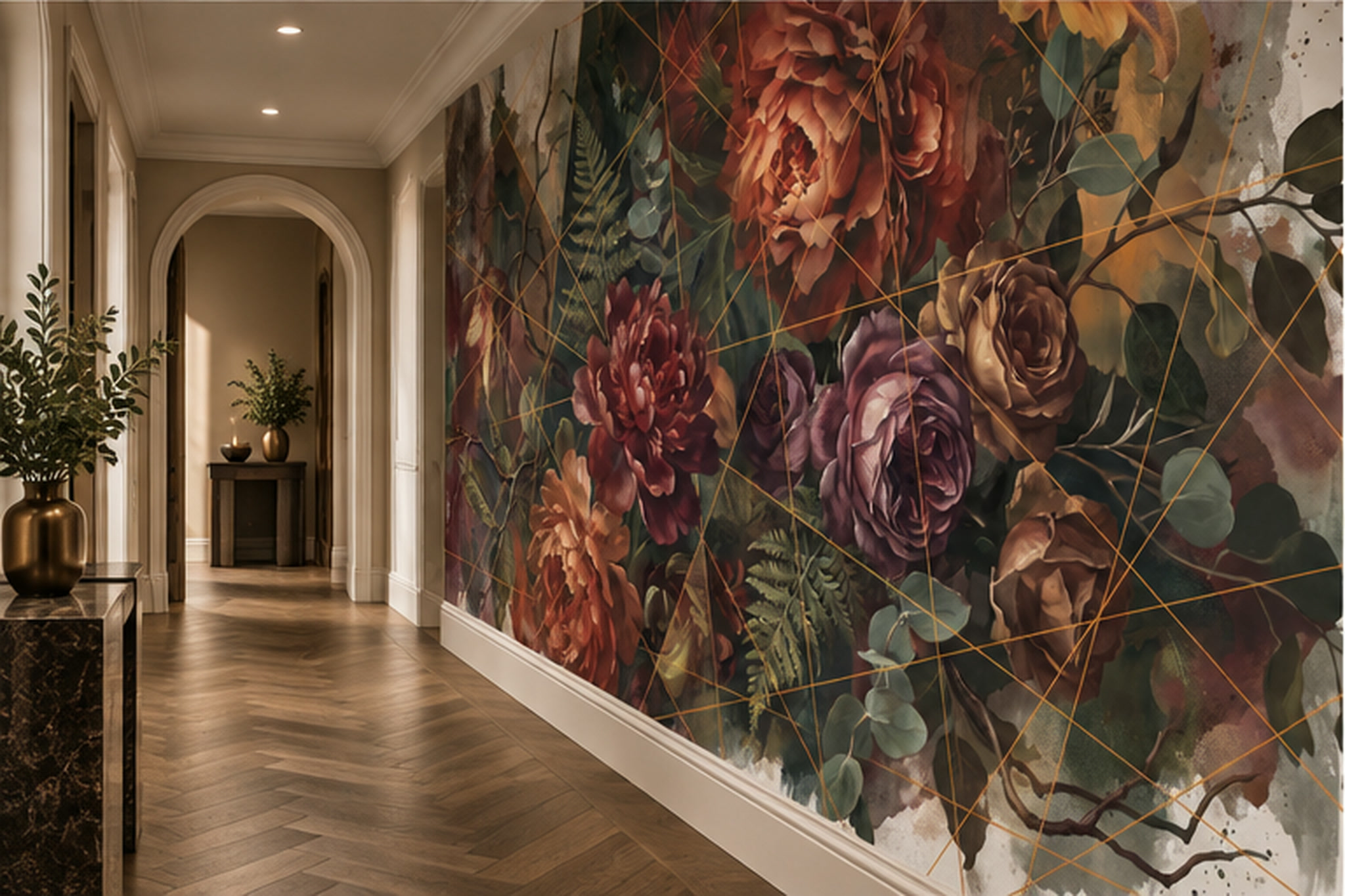 Rust Vintage Artful Wallpaper Mural Hallway-wallpaper-murals, Peel-and-stick Finish