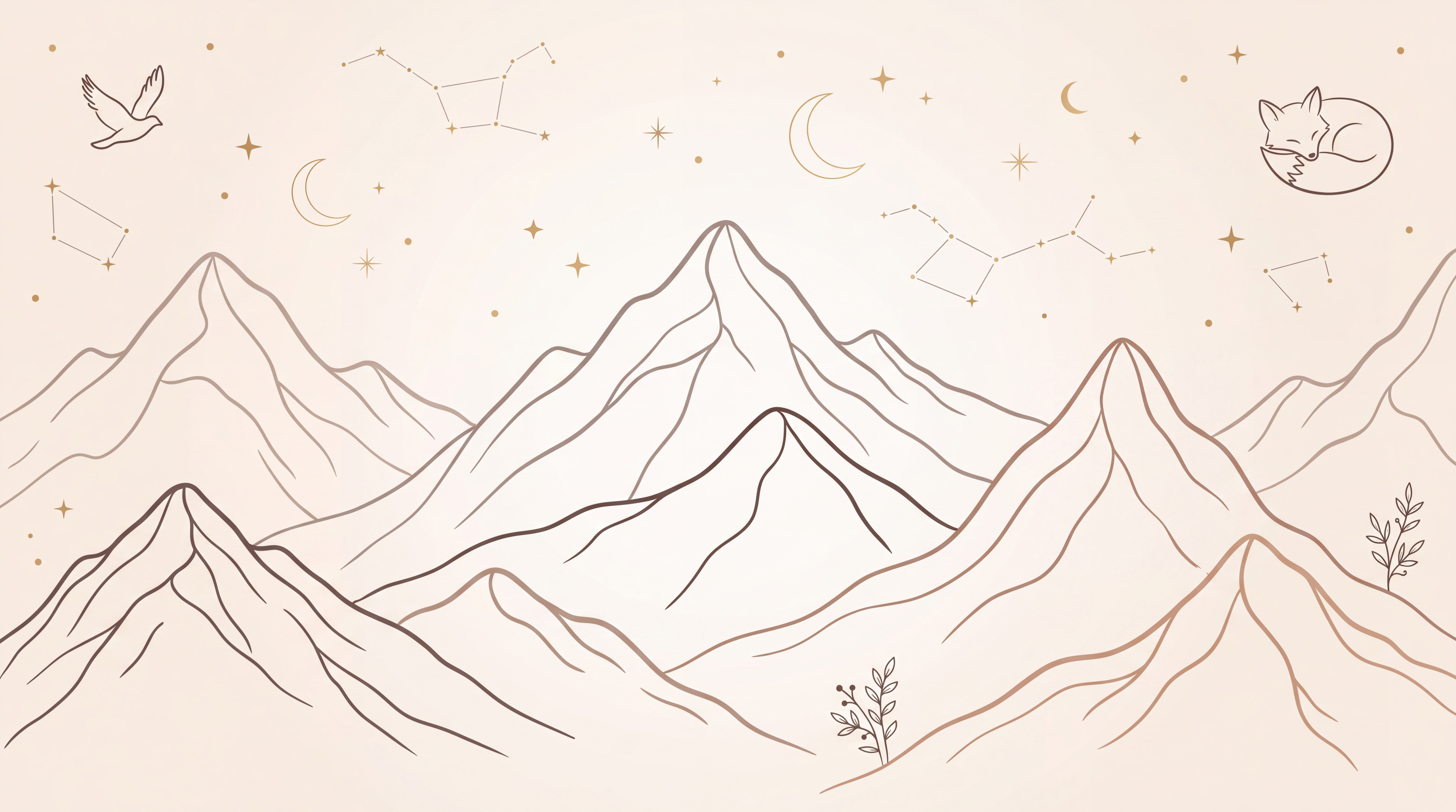 Beige Mountain Scenic Layered Wallpaper Mural, Peel-and-stick Finish