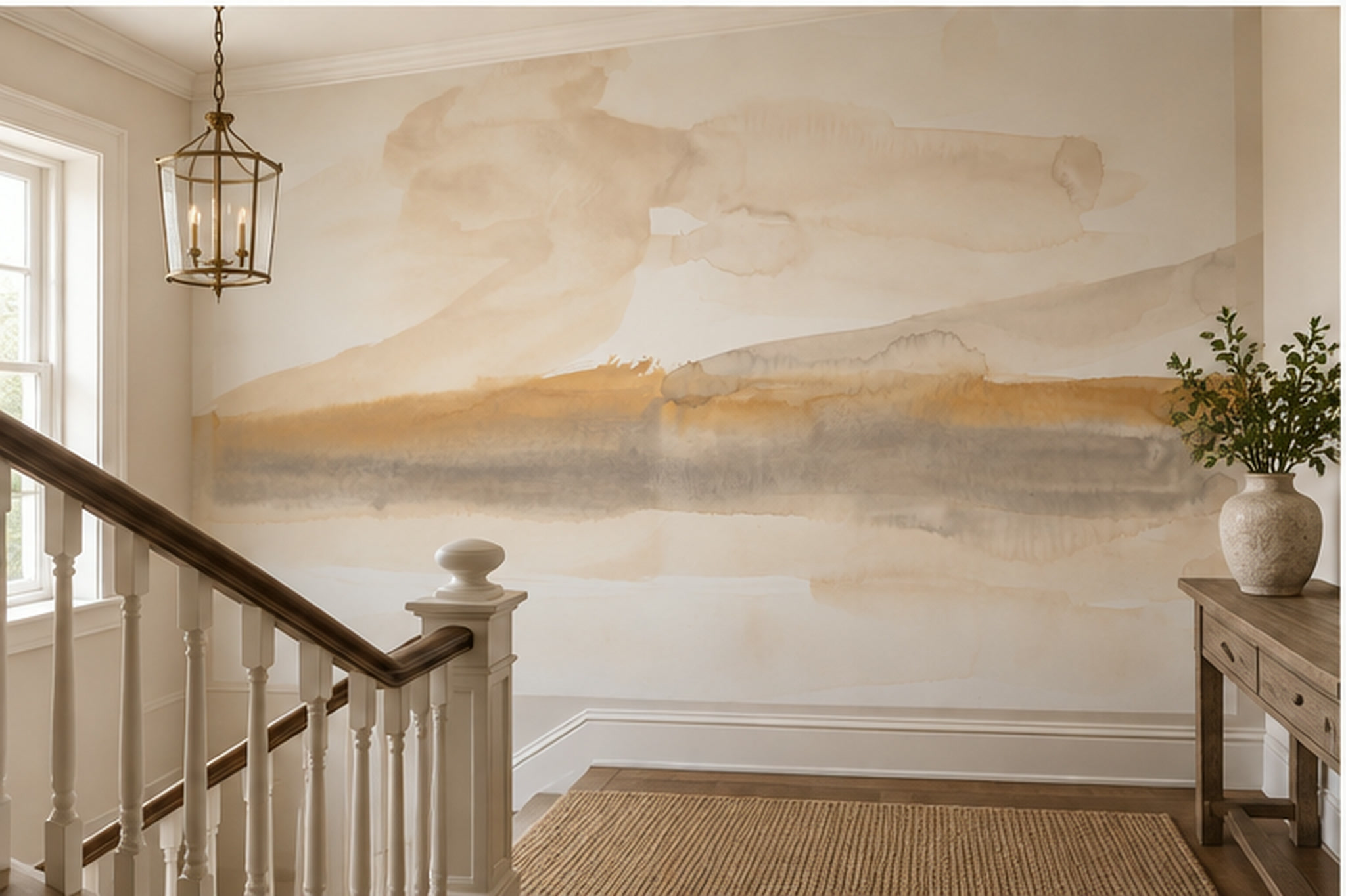 Beige Landscape Scenic Wallpaper Mural Hallway-wallpaper-murals, Peel-and-stick Finish